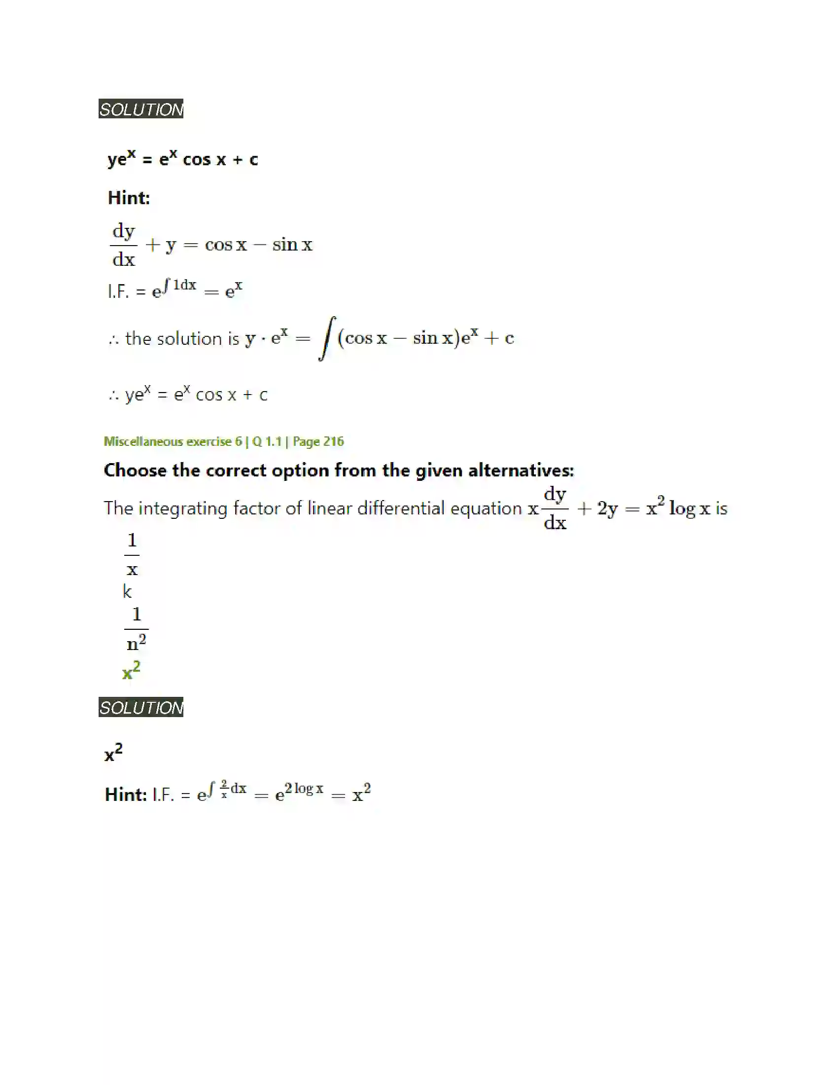 Maharashtra Board Class 12th Mathematics & Statistics-2 (Arts & Science) Differential Equations Solution 112