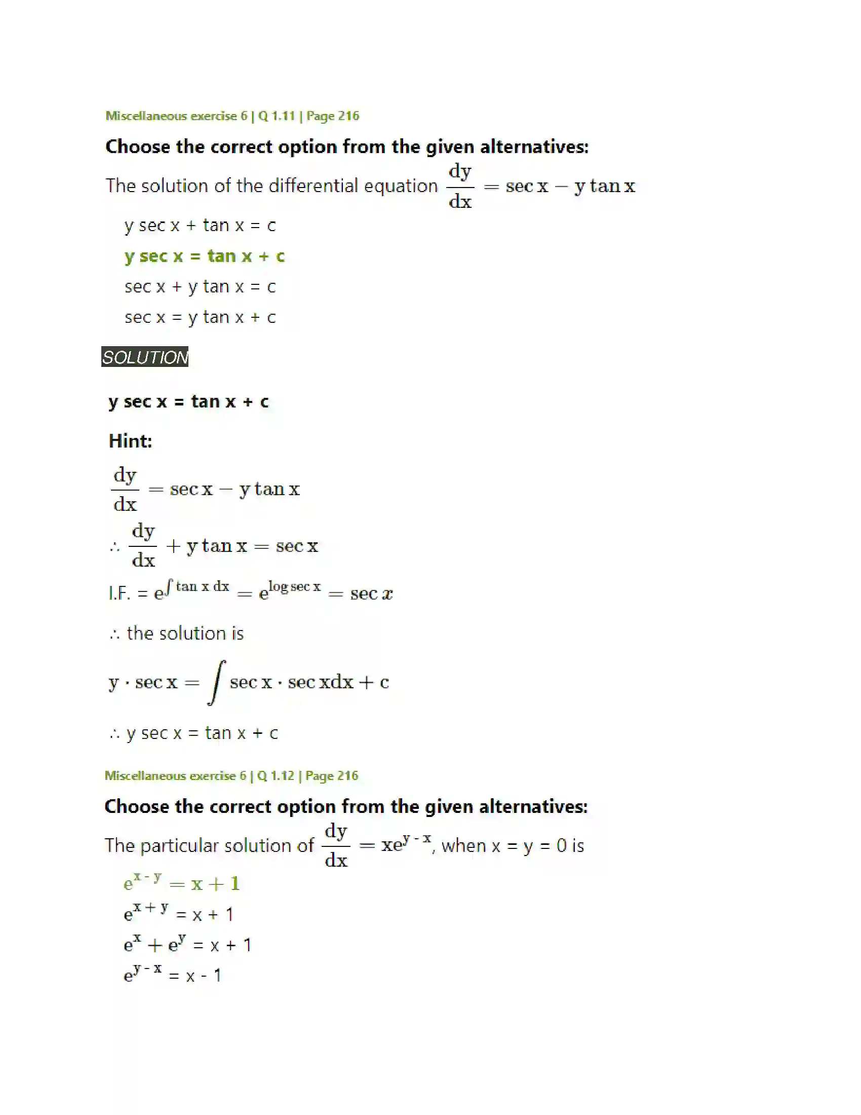 Maharashtra Board Class 12th Mathematics & Statistics-2 (Arts & Science) Differential Equations Solution 113