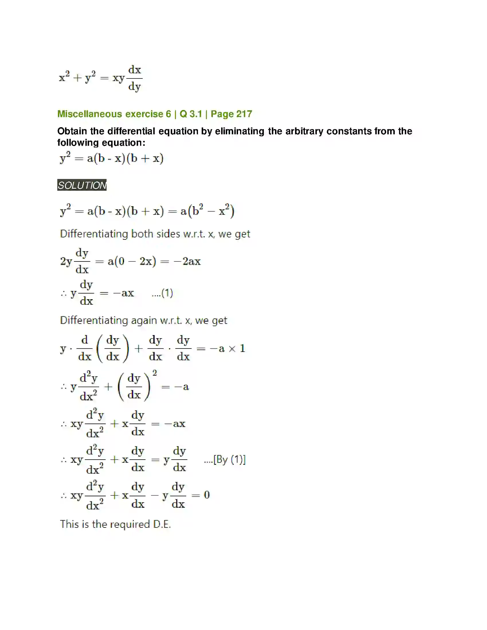 Maharashtra Board Class 12th Mathematics & Statistics-2 (Arts & Science) Differential Equations Solution 125