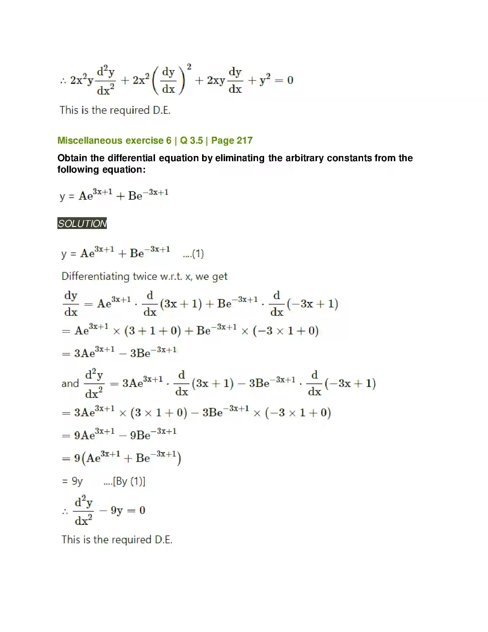 Maharashtra Board Class 12th Mathematics & Statistics-2 (Arts & Science) Differential Equations Solution 129