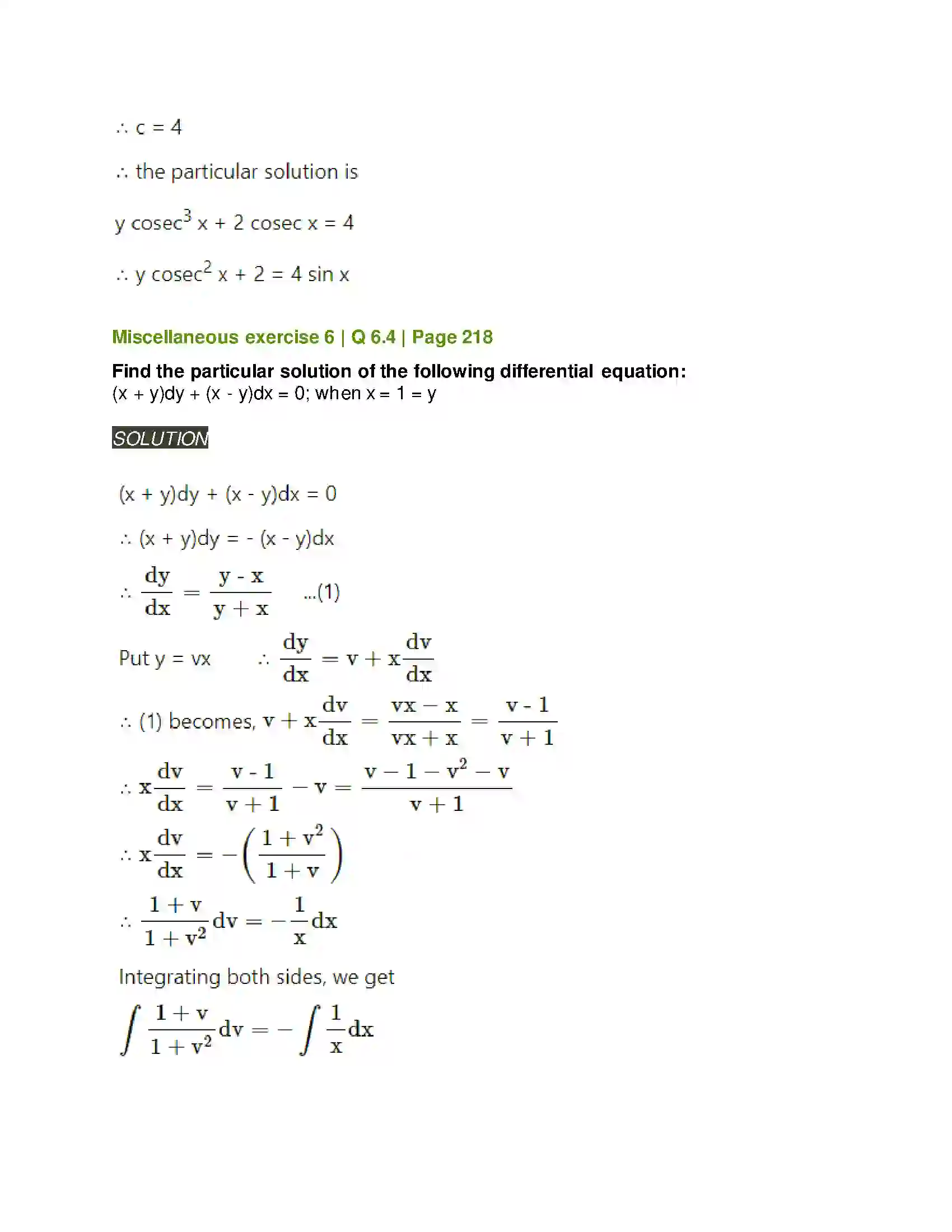 Maharashtra Board Class 12th Mathematics & Statistics-2 (Arts & Science) Differential Equations Solution 145
