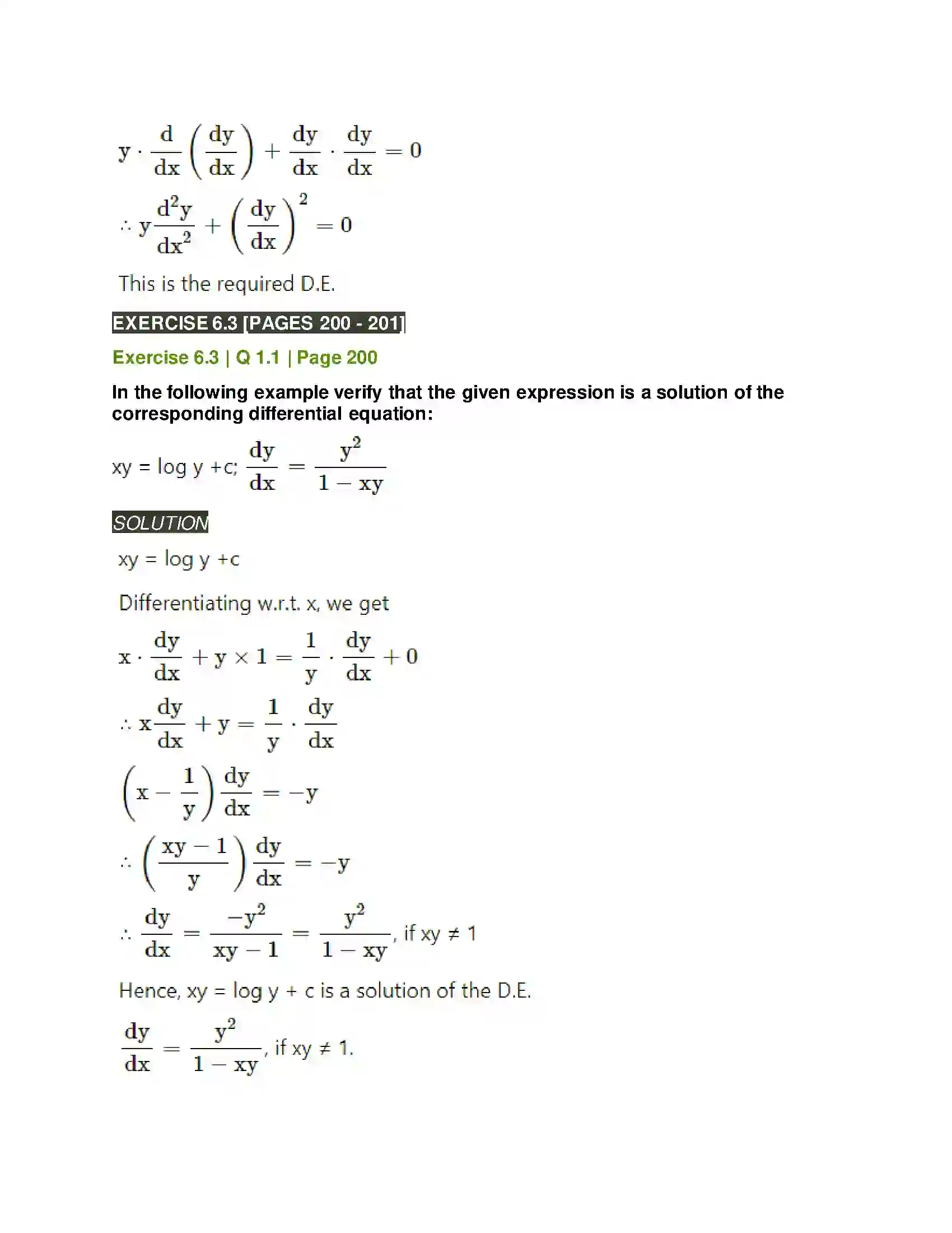 Maharashtra Board Class 12th Mathematics & Statistics-2 (Arts & Science) Differential Equations Solution 22