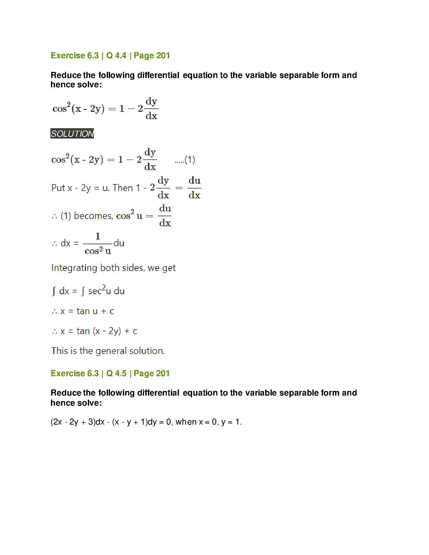 Maharashtra Board Class 12th Mathematics & Statistics-2 (Arts & Science) Differential Equations Solution 45