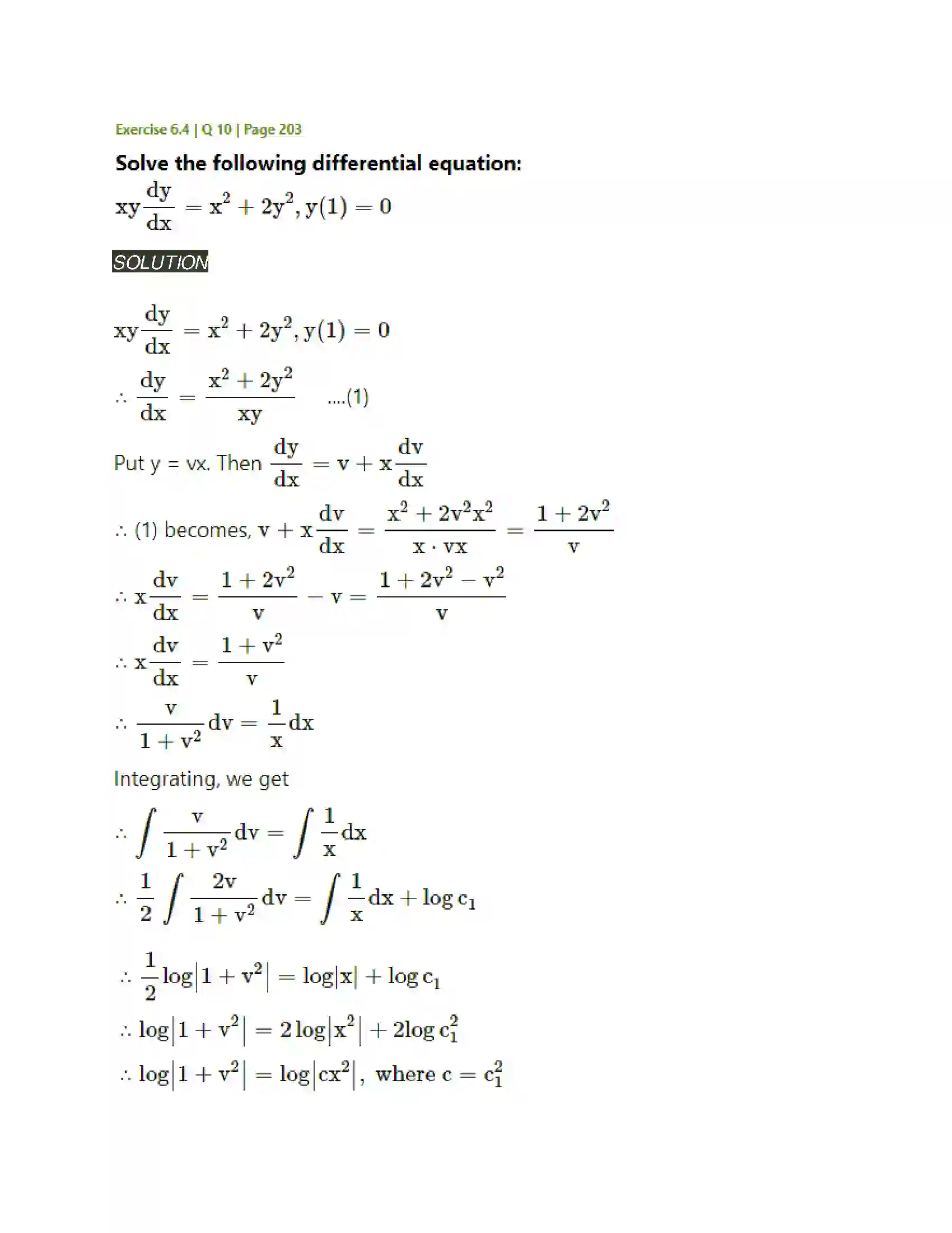 Maharashtra Board Class 12th Mathematics & Statistics-2 (Arts & Science) Differential Equations Solution 59