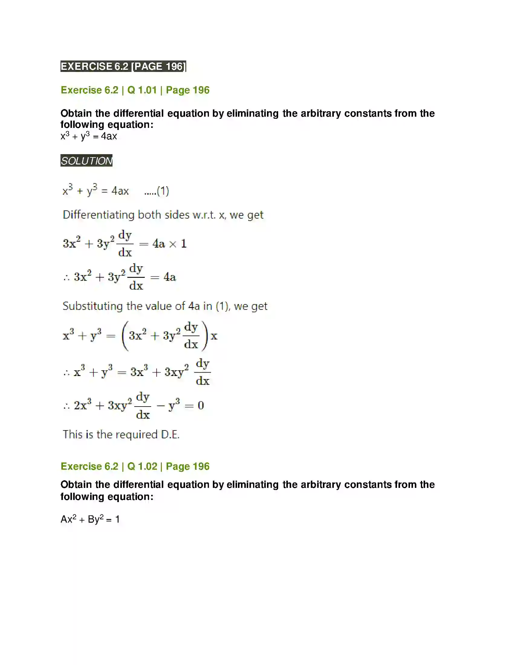 Maharashtra Board Class 12th Mathematics & Statistics-2 (Arts & Science) Differential Equations Solution 7
