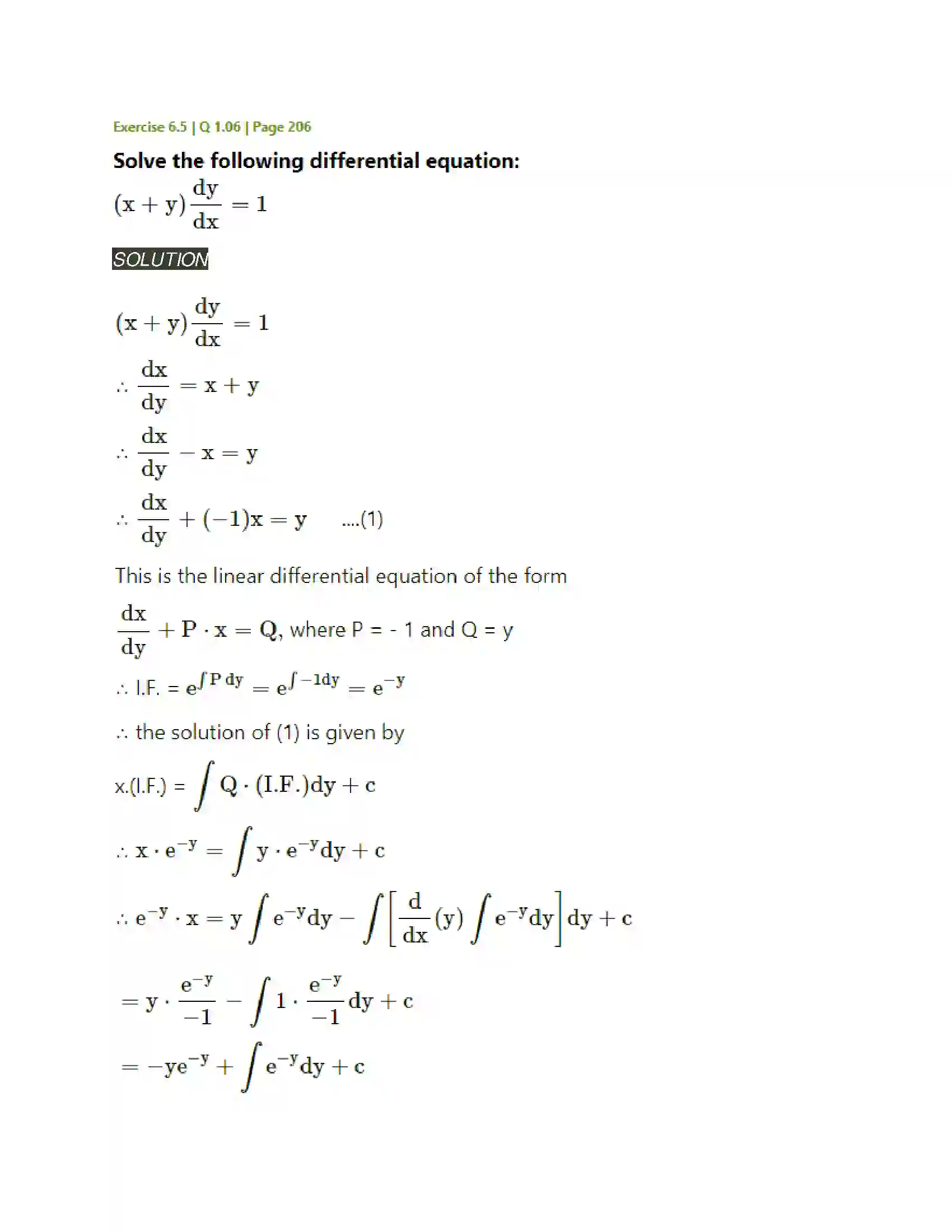 Maharashtra Board Class 12th Mathematics & Statistics-2 (Arts & Science) Differential Equations Solution 73