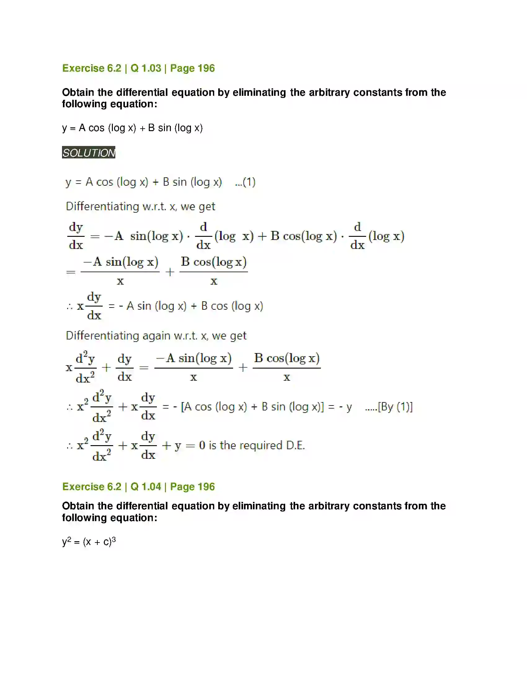 Maharashtra Board Class 12th Mathematics & Statistics-2 (Arts & Science) Differential Equations Solution 9