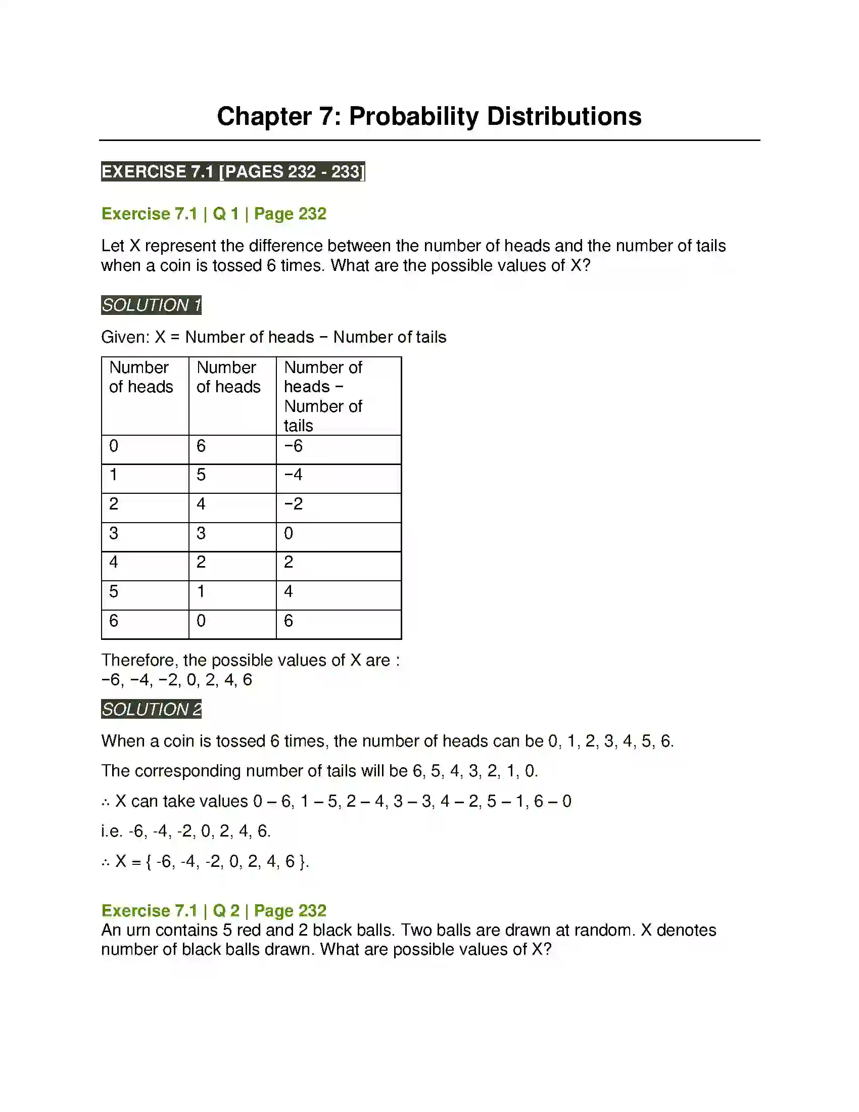 Maharashtra Board Class 12th Mathematics & Statistics-2 (Arts & Science) Probability Distributions Solution 1
