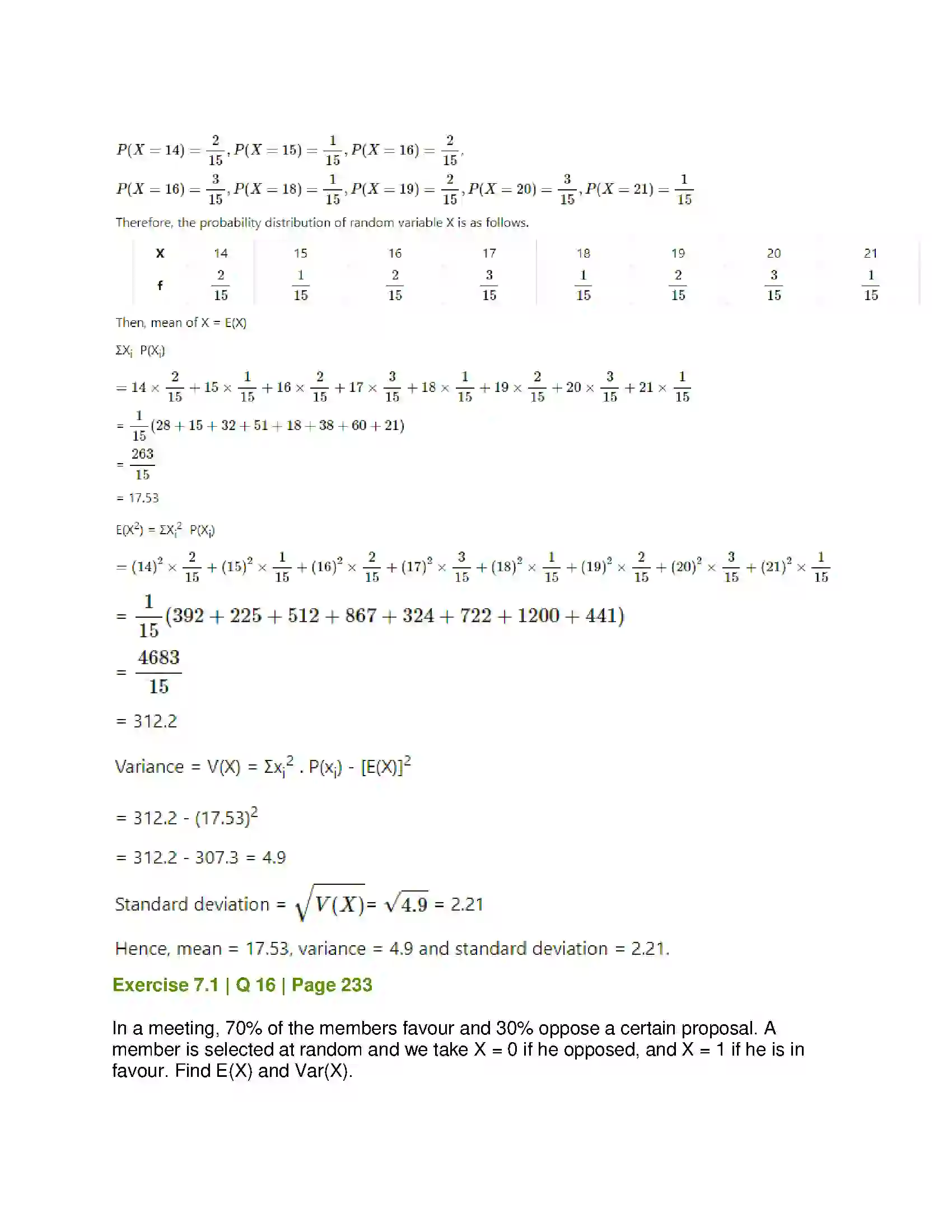 Maharashtra Board Class 12th Mathematics & Statistics-2 (Arts & Science) Probability Distributions Solution 20