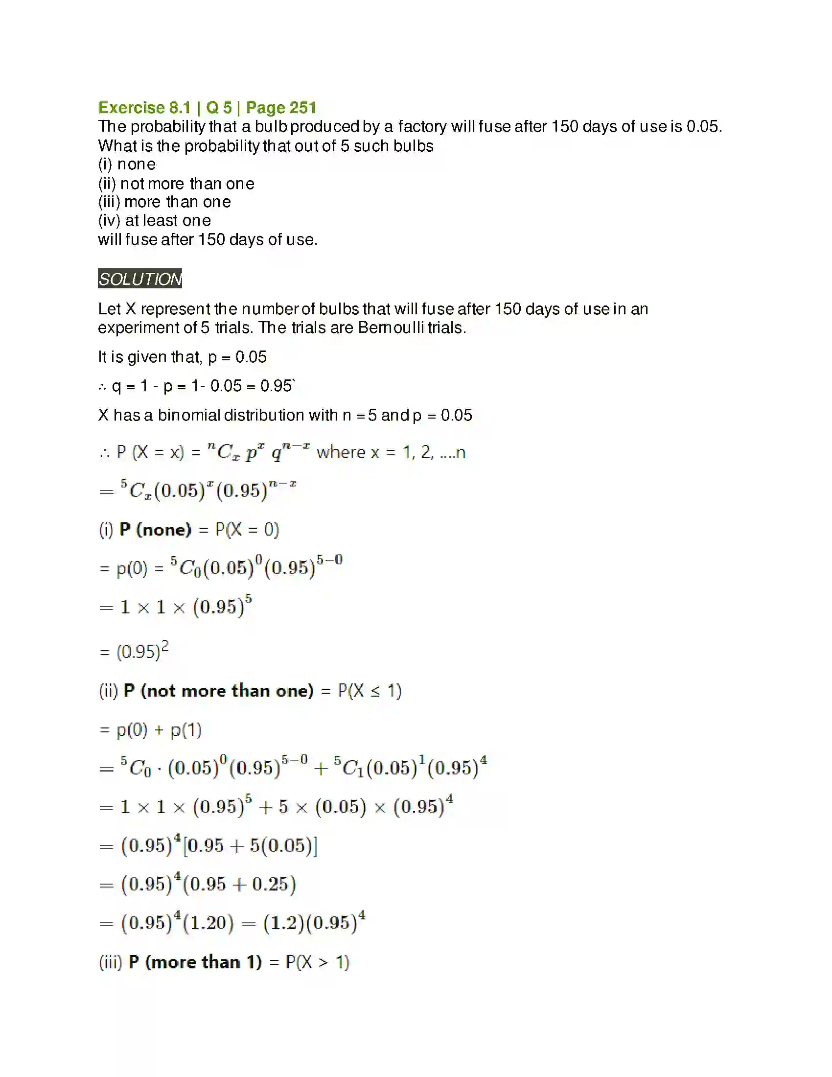 Maharashtra Board Class 12th Mathematics & Statistics-2 (Arts & Science) Binomial Distribution Solution 11