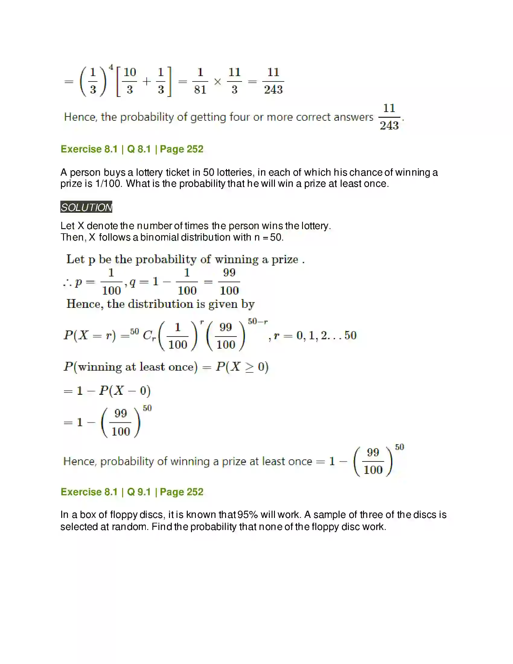Maharashtra Board Class 12th Mathematics & Statistics-2 (Arts & Science) Binomial Distribution Solution 14