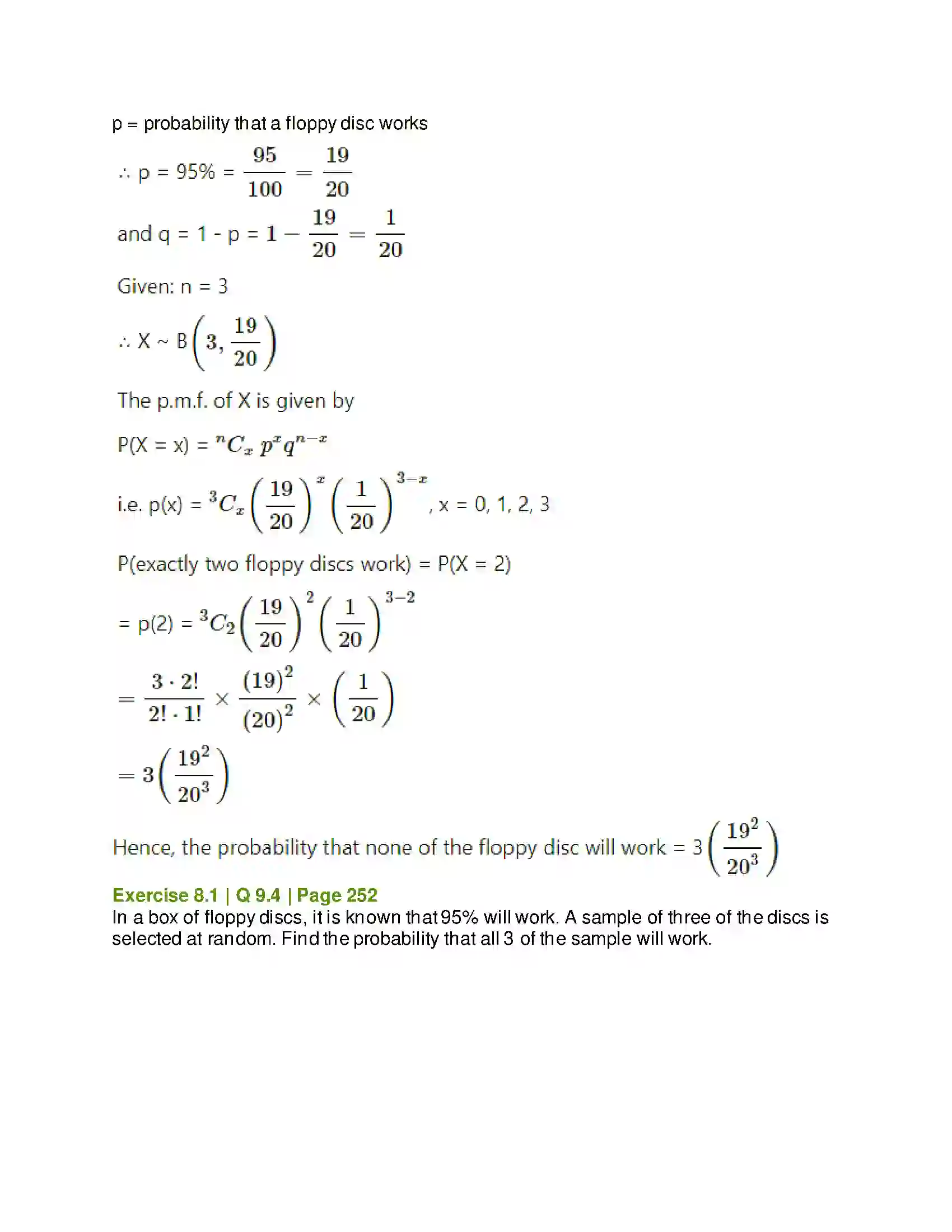 Maharashtra Board Class 12th Mathematics & Statistics-2 (Arts & Science) Binomial Distribution Solution 17