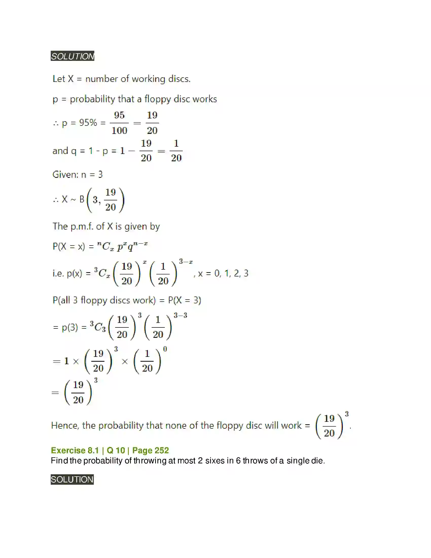 Maharashtra Board Class 12th Mathematics & Statistics-2 (Arts & Science) Binomial Distribution Solution 18