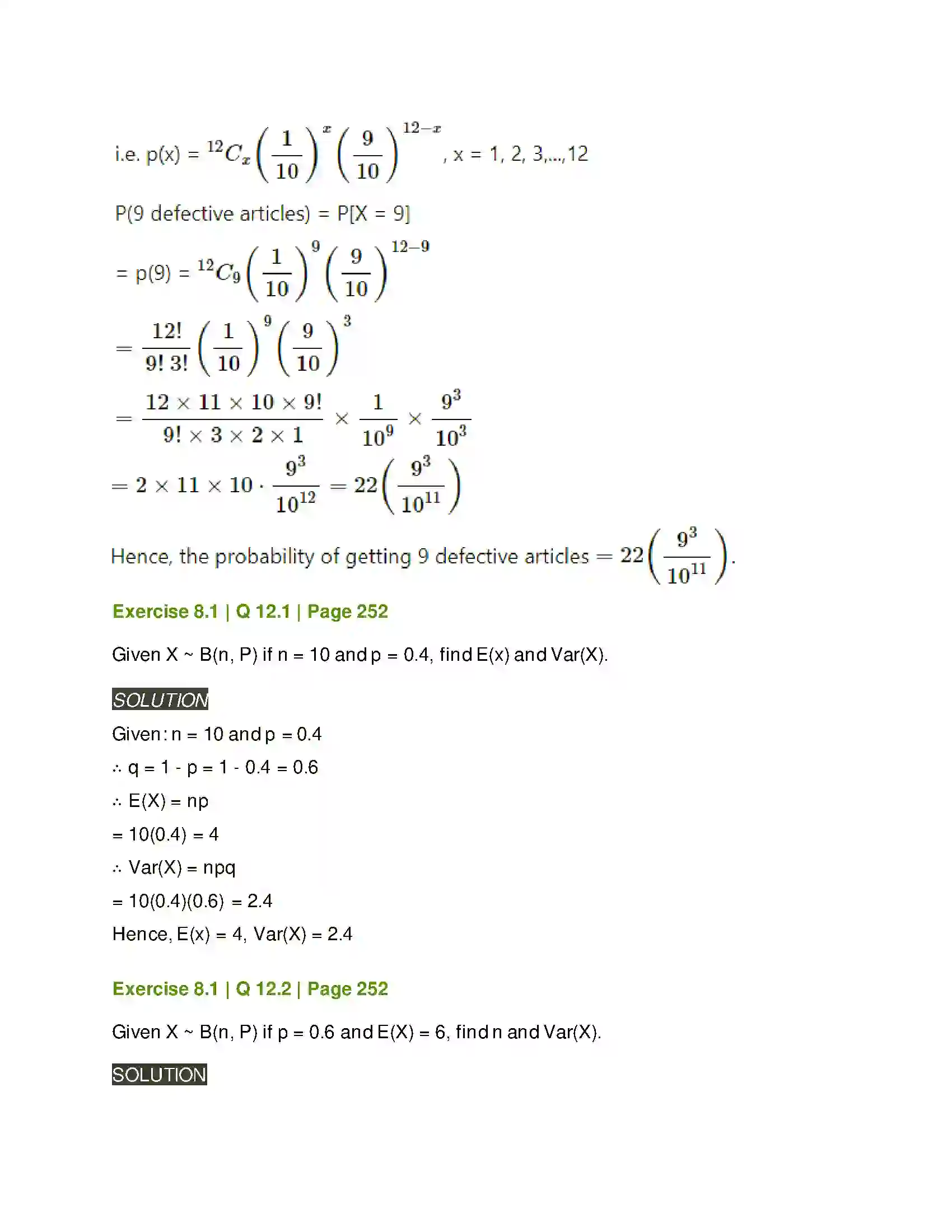 Maharashtra Board Class 12th Mathematics & Statistics-2 (Arts & Science) Binomial Distribution Solution 21