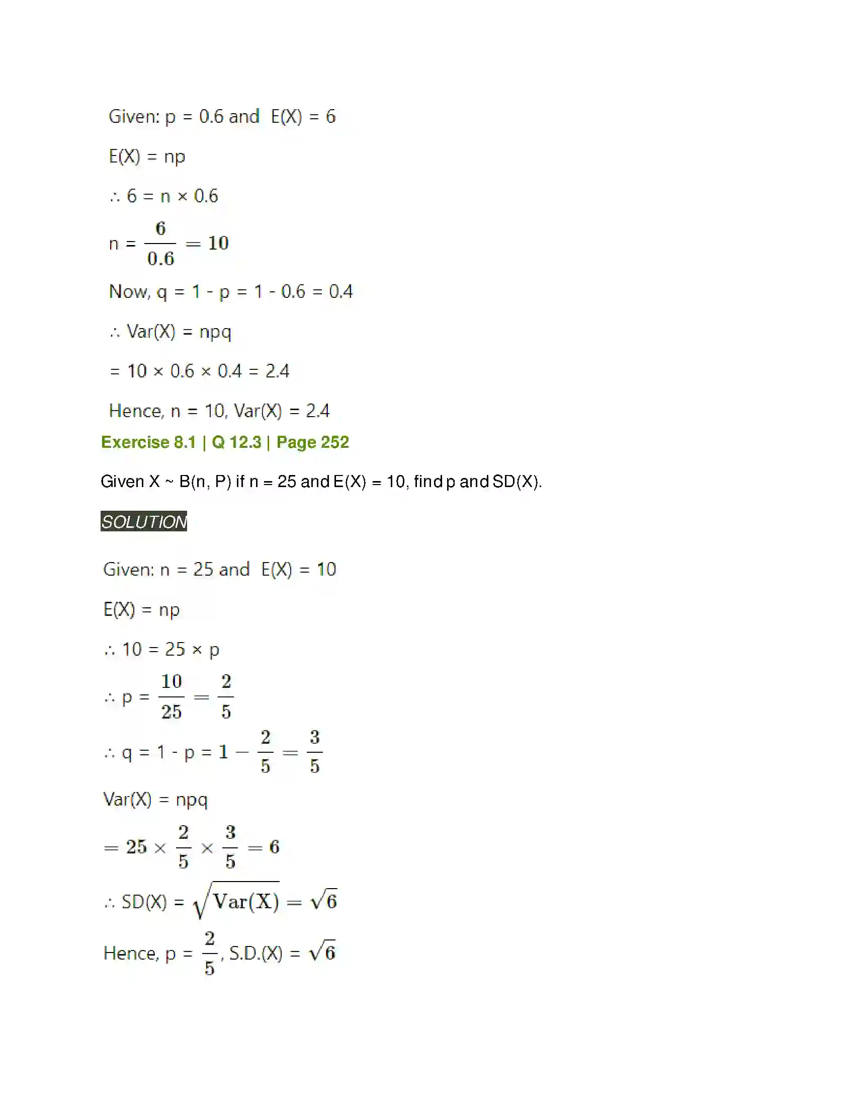 Maharashtra Board Class 12th Mathematics & Statistics-2 (Arts & Science) Binomial Distribution Solution 22