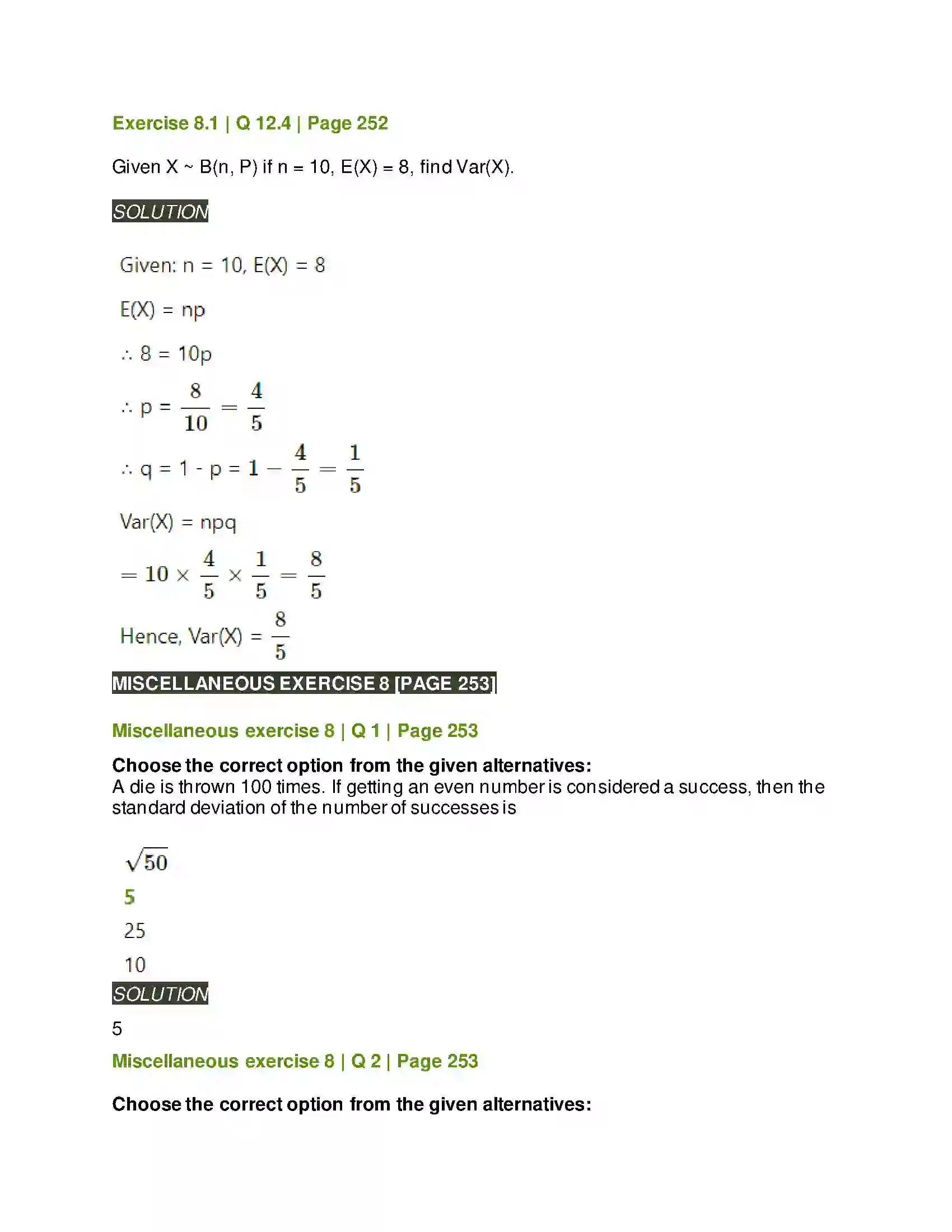 Maharashtra Board Class 12th Mathematics & Statistics-2 (Arts & Science) Binomial Distribution Solution 23