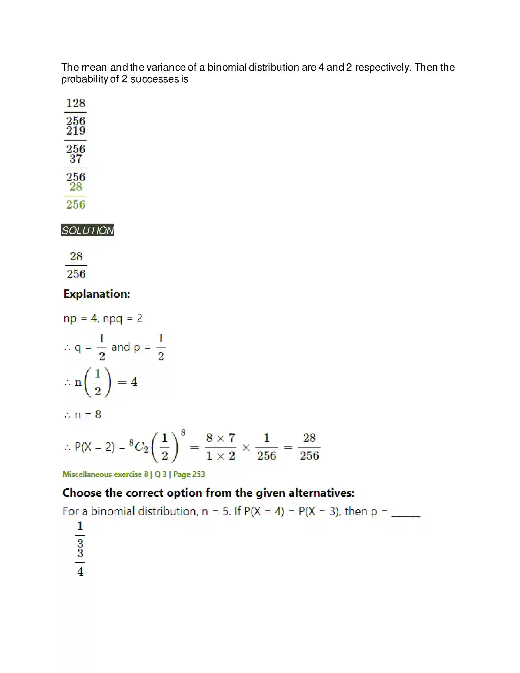 Maharashtra Board Class 12th Mathematics & Statistics-2 (Arts & Science) Binomial Distribution Solution 24