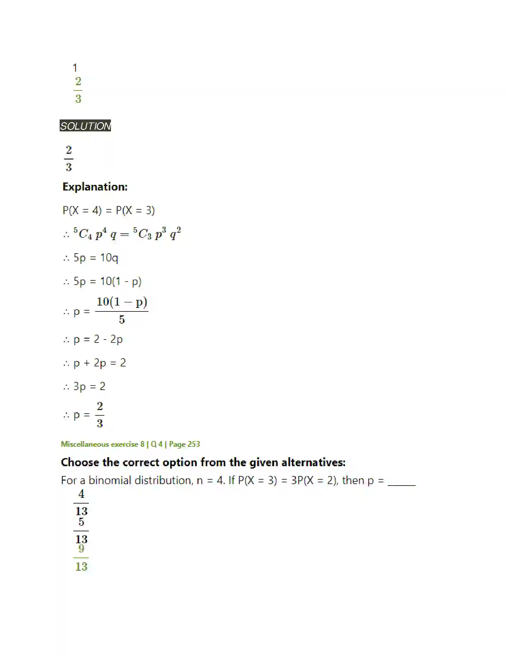 Maharashtra Board Class 12th Mathematics & Statistics-2 (Arts & Science) Binomial Distribution Solution 25