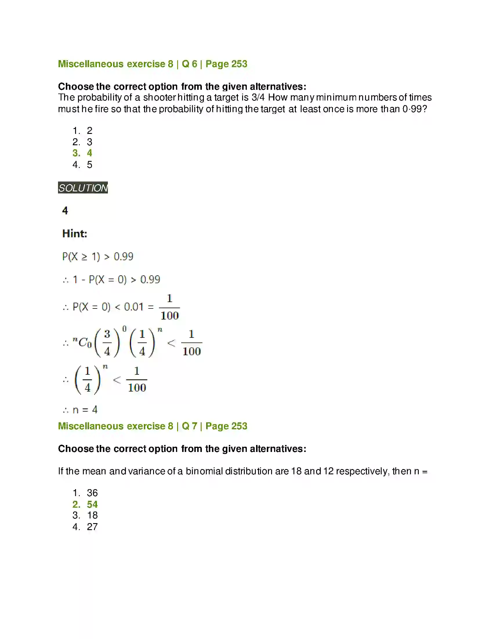 Maharashtra Board Class 12th Mathematics & Statistics-2 (Arts & Science) Binomial Distribution Solution 27