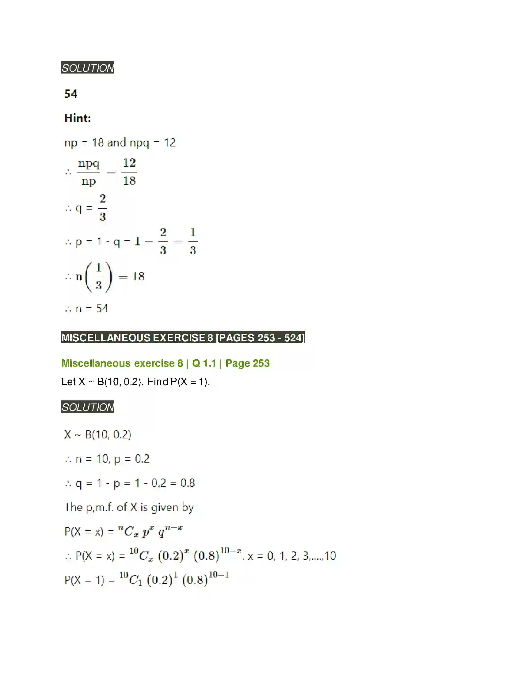 Maharashtra Board Class 12th Mathematics & Statistics-2 (Arts & Science) Binomial Distribution Solution 28