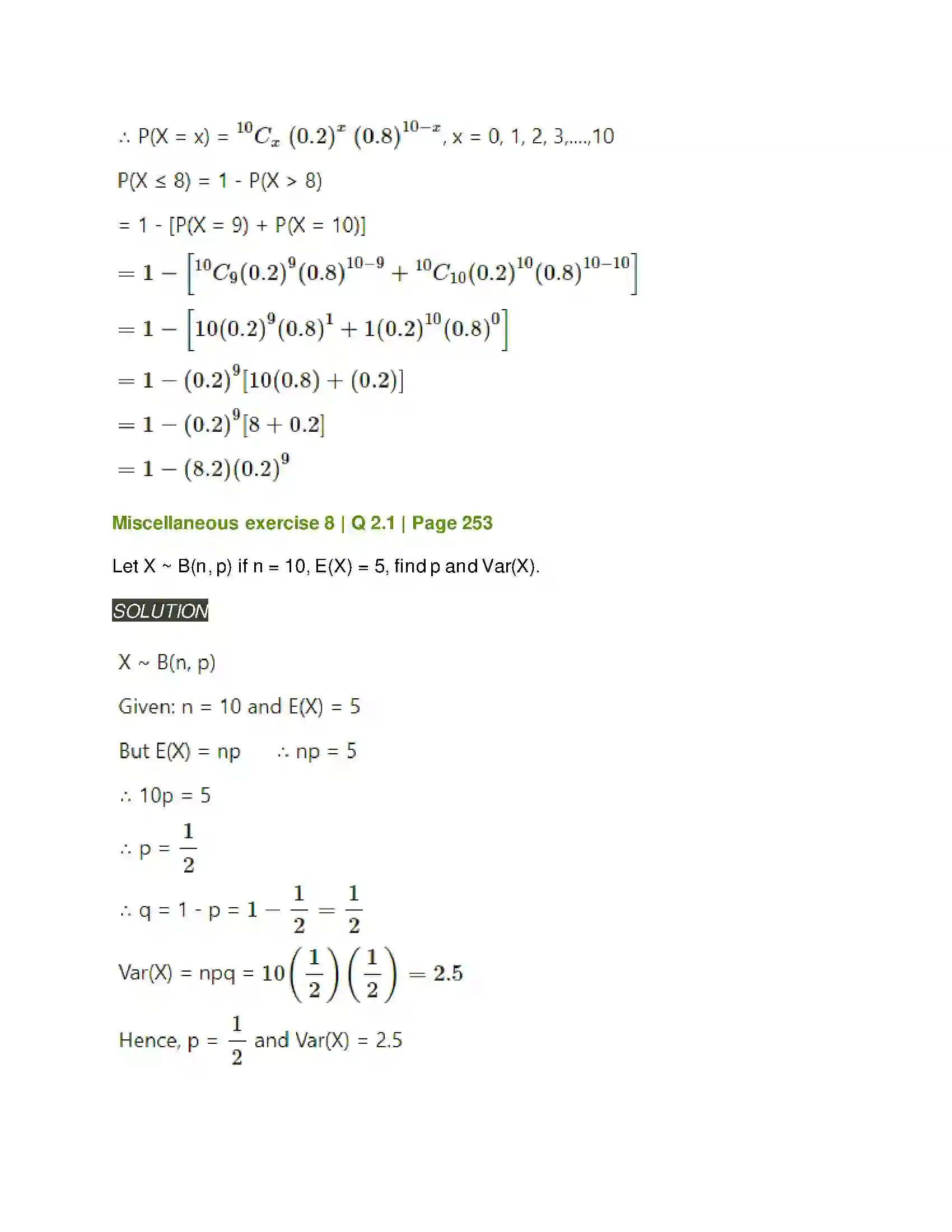 Maharashtra Board Class 12th Mathematics & Statistics-2 (Arts & Science) Binomial Distribution Solution 30