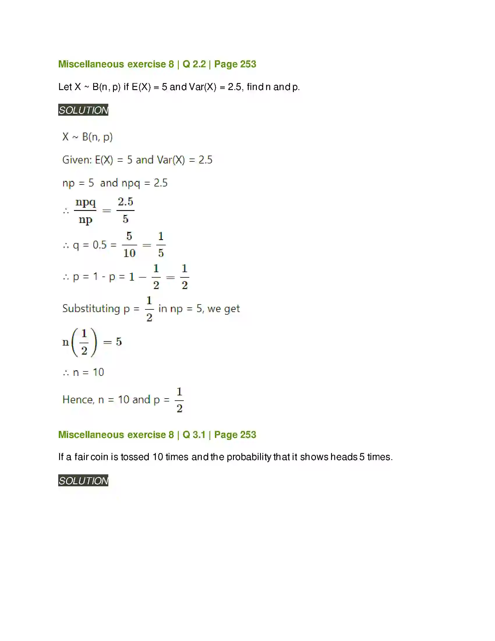 Maharashtra Board Class 12th Mathematics & Statistics-2 (Arts & Science) Binomial Distribution Solution 31