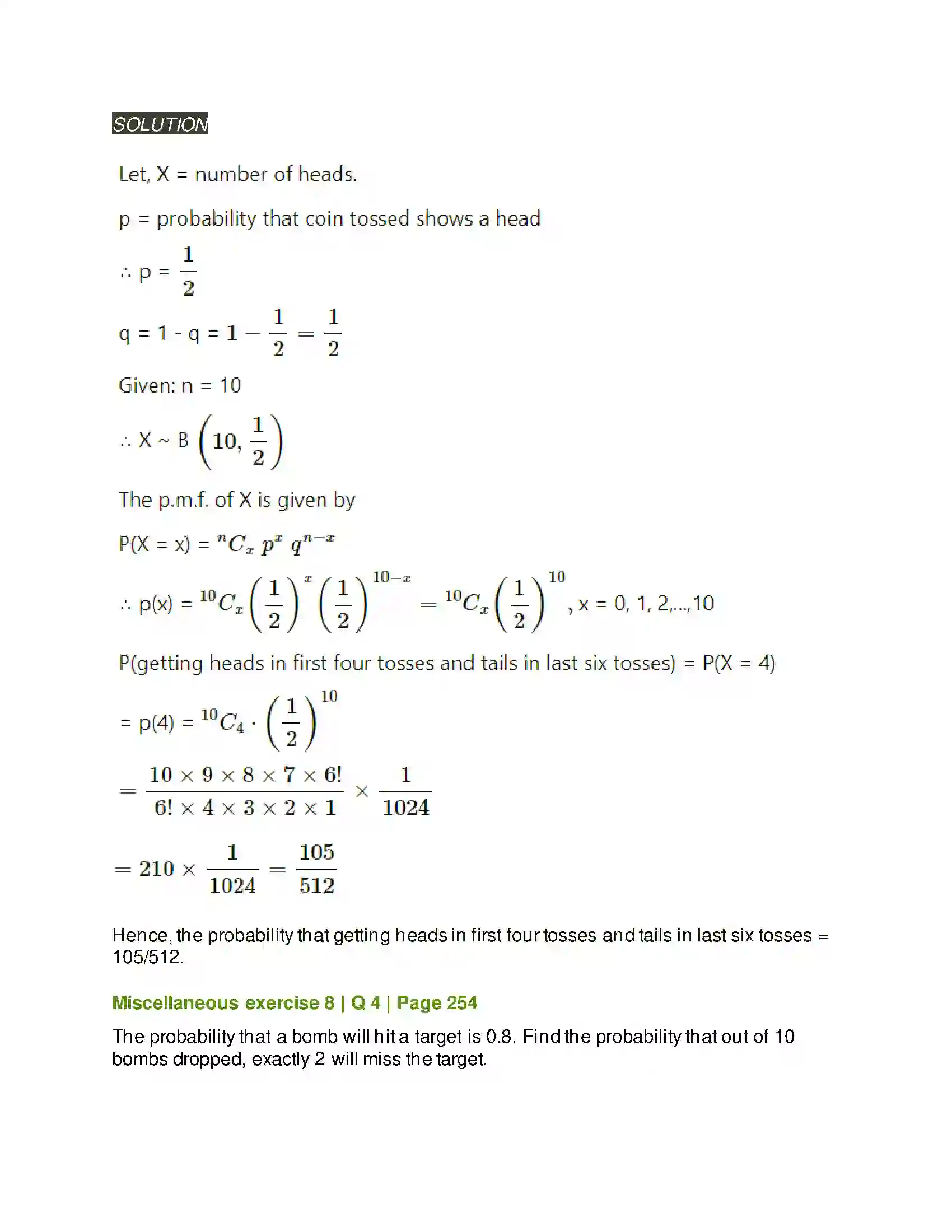 Maharashtra Board Class 12th Mathematics & Statistics-2 (Arts & Science) Binomial Distribution Solution 33