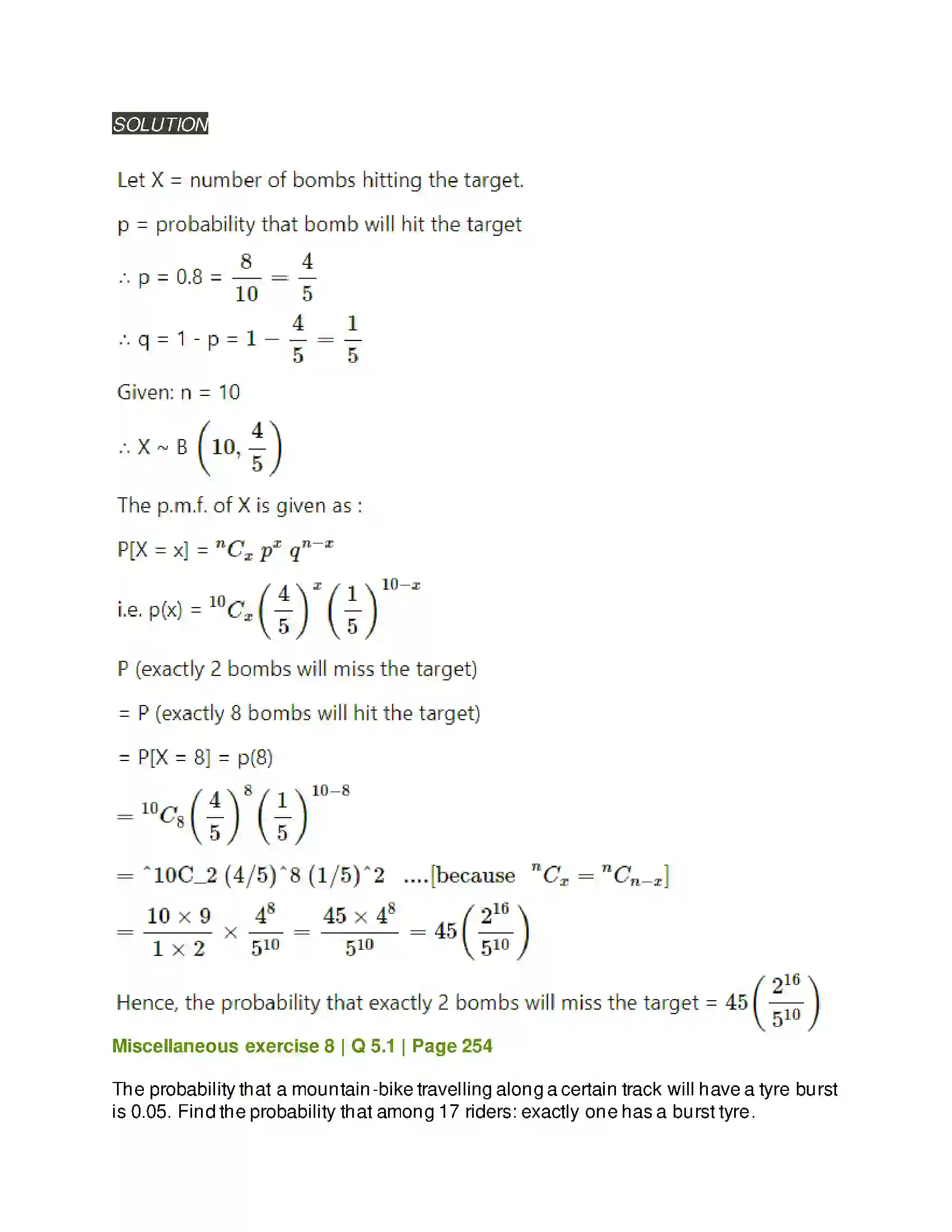 Maharashtra Board Class 12th Mathematics & Statistics-2 (Arts & Science) Binomial Distribution Solution 34