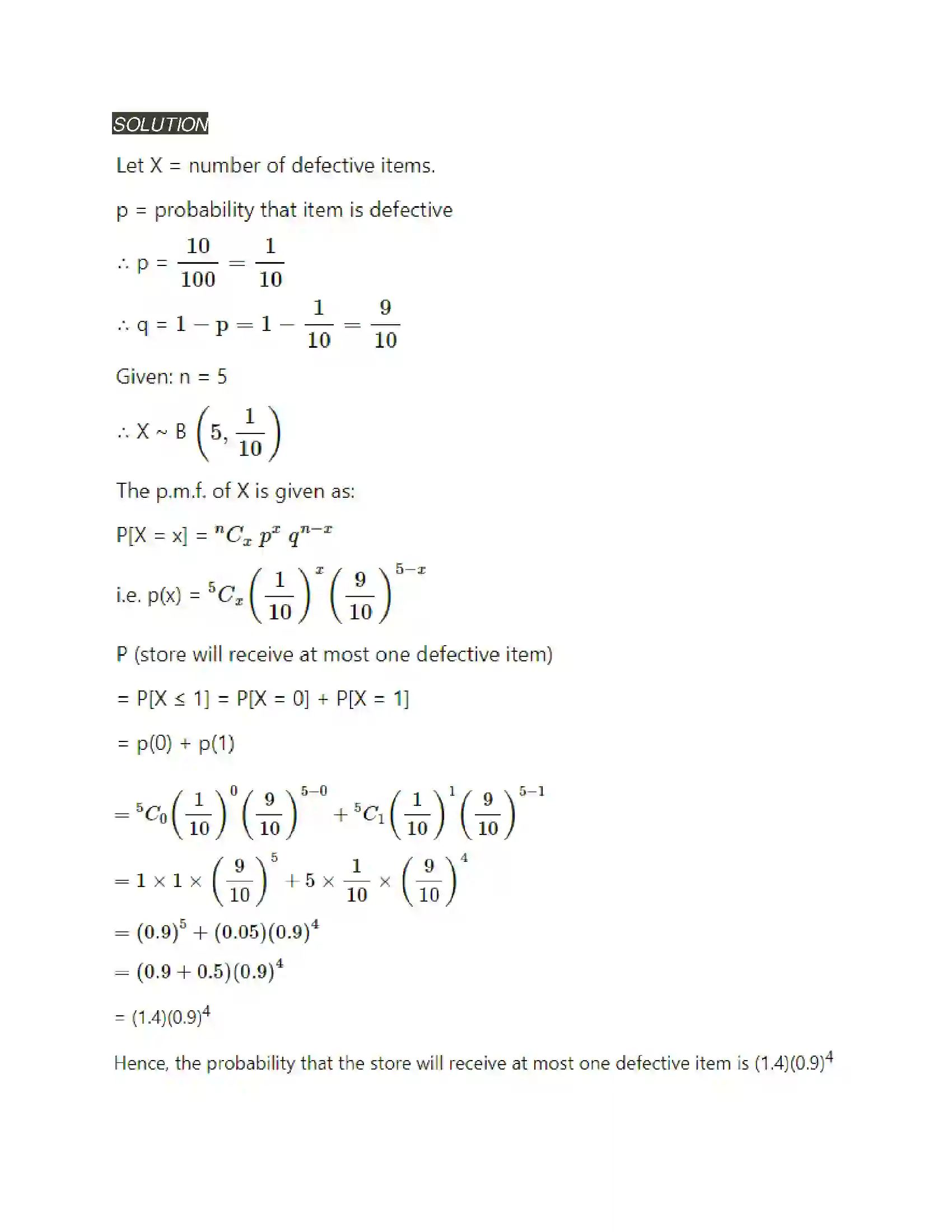 Maharashtra Board Class 12th Mathematics & Statistics-2 (Arts & Science) Binomial Distribution Solution 39