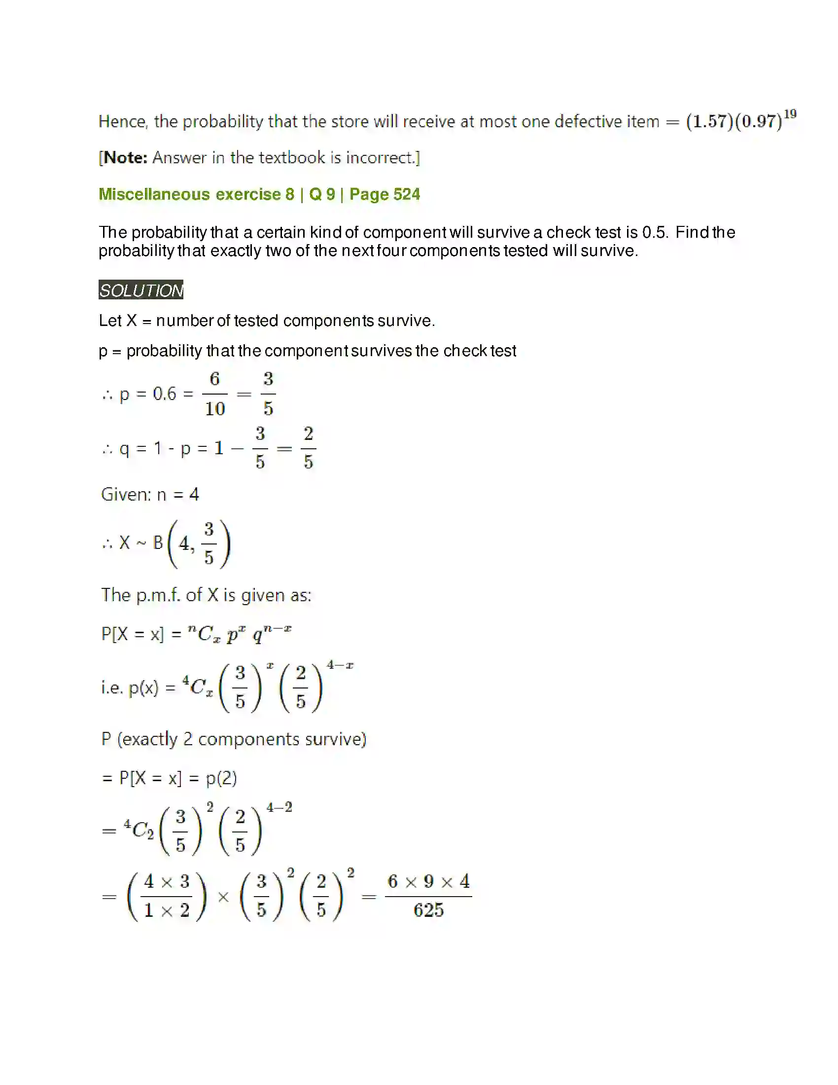 Maharashtra Board Class 12th Mathematics & Statistics-2 (Arts & Science) Binomial Distribution Solution 41