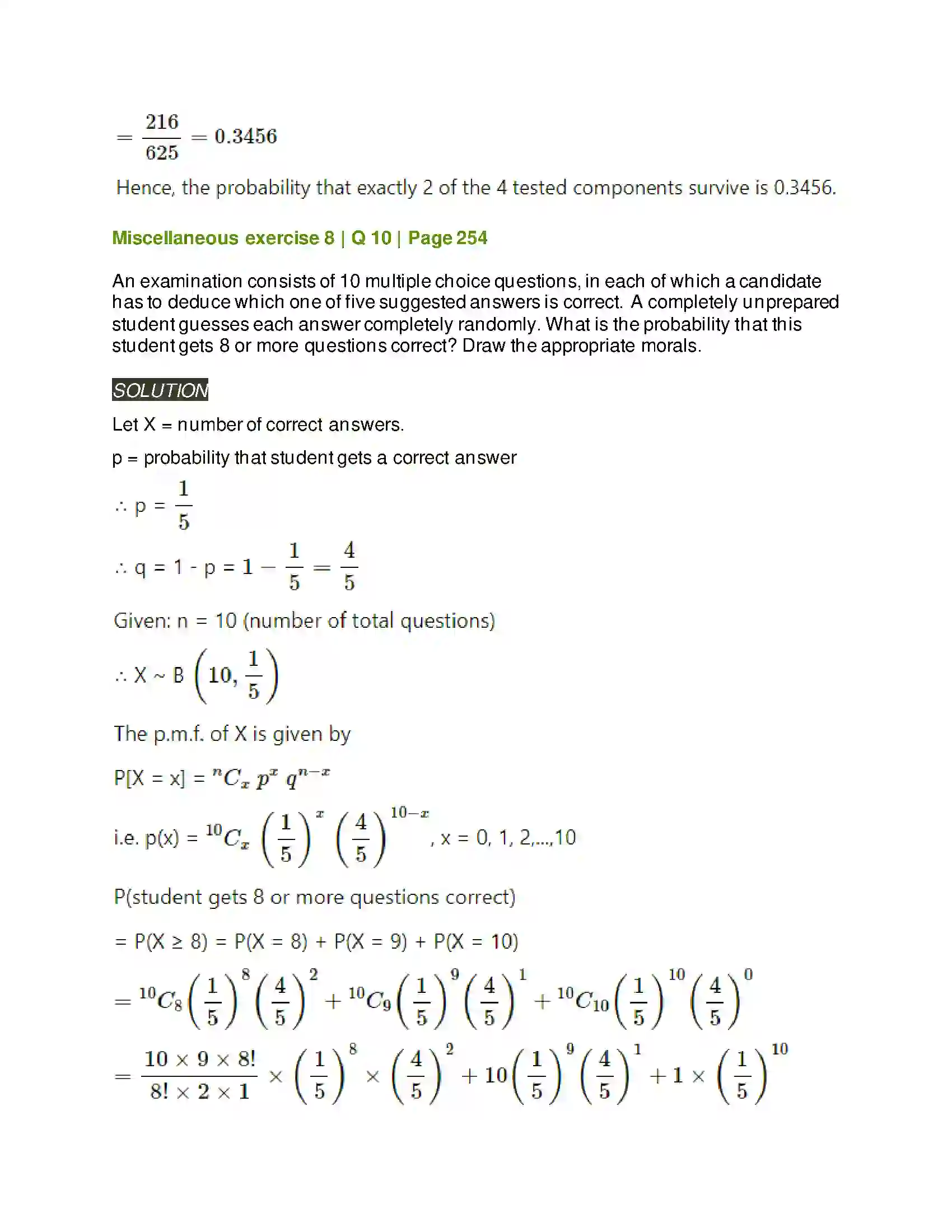 Maharashtra Board Class 12th Mathematics & Statistics-2 (Arts & Science) Binomial Distribution Solution 42