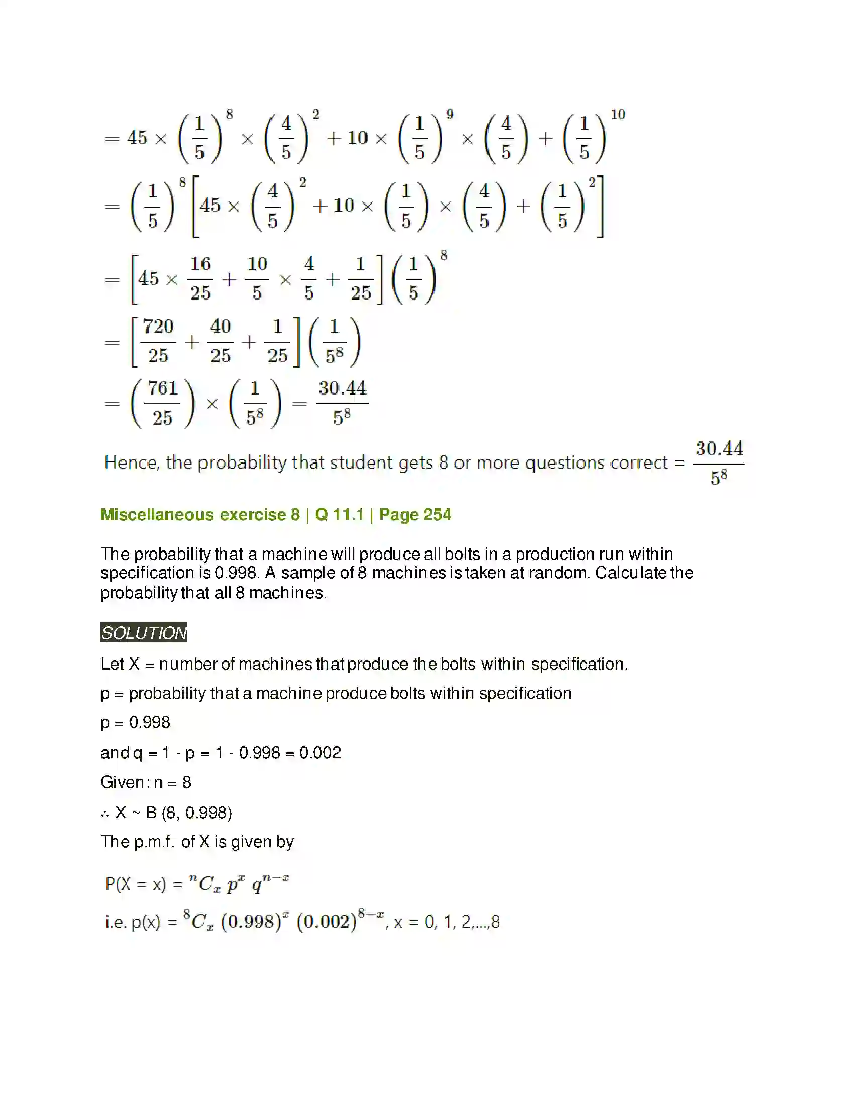 Maharashtra Board Class 12th Mathematics & Statistics-2 (Arts & Science) Binomial Distribution Solution 43