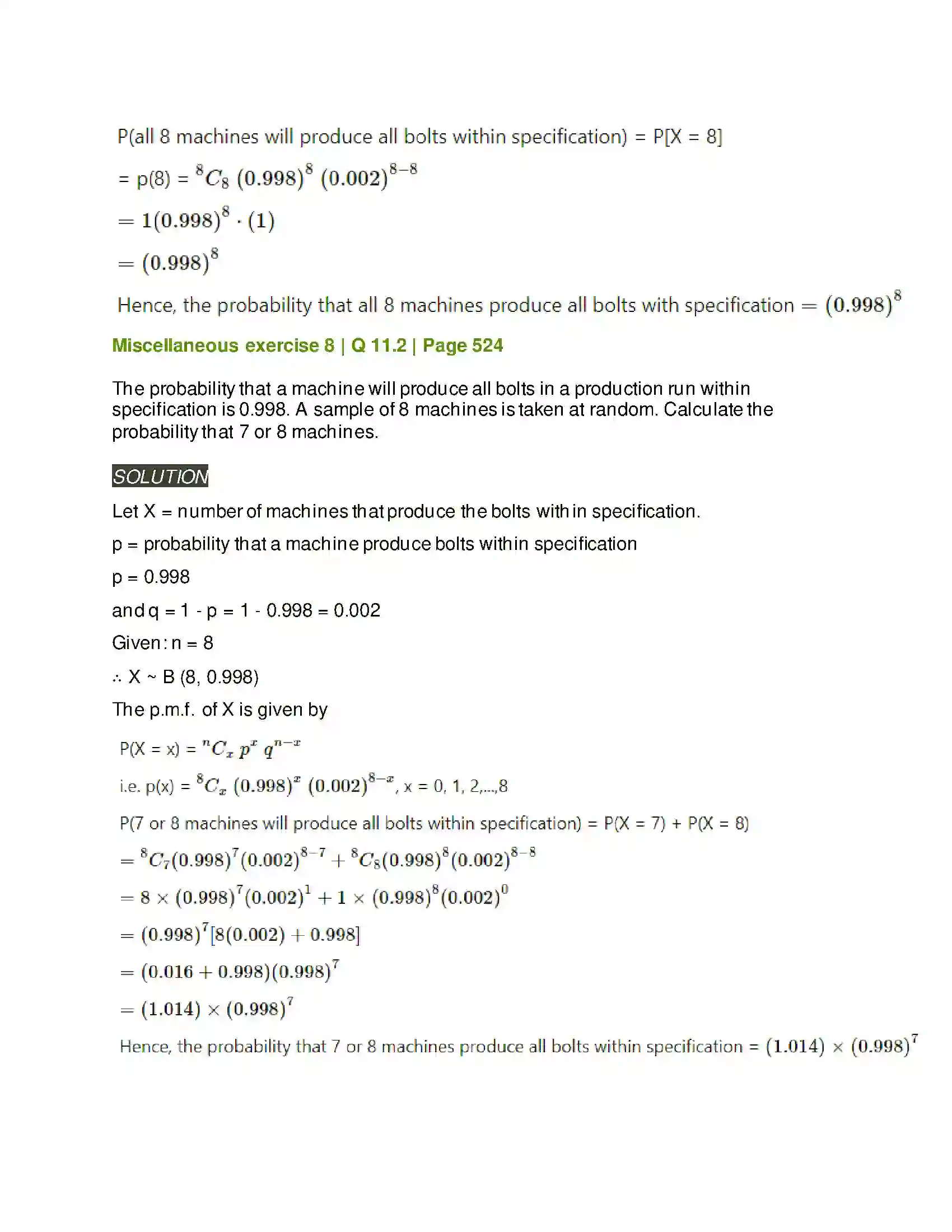 Maharashtra Board Class 12th Mathematics & Statistics-2 (Arts & Science) Binomial Distribution Solution 44