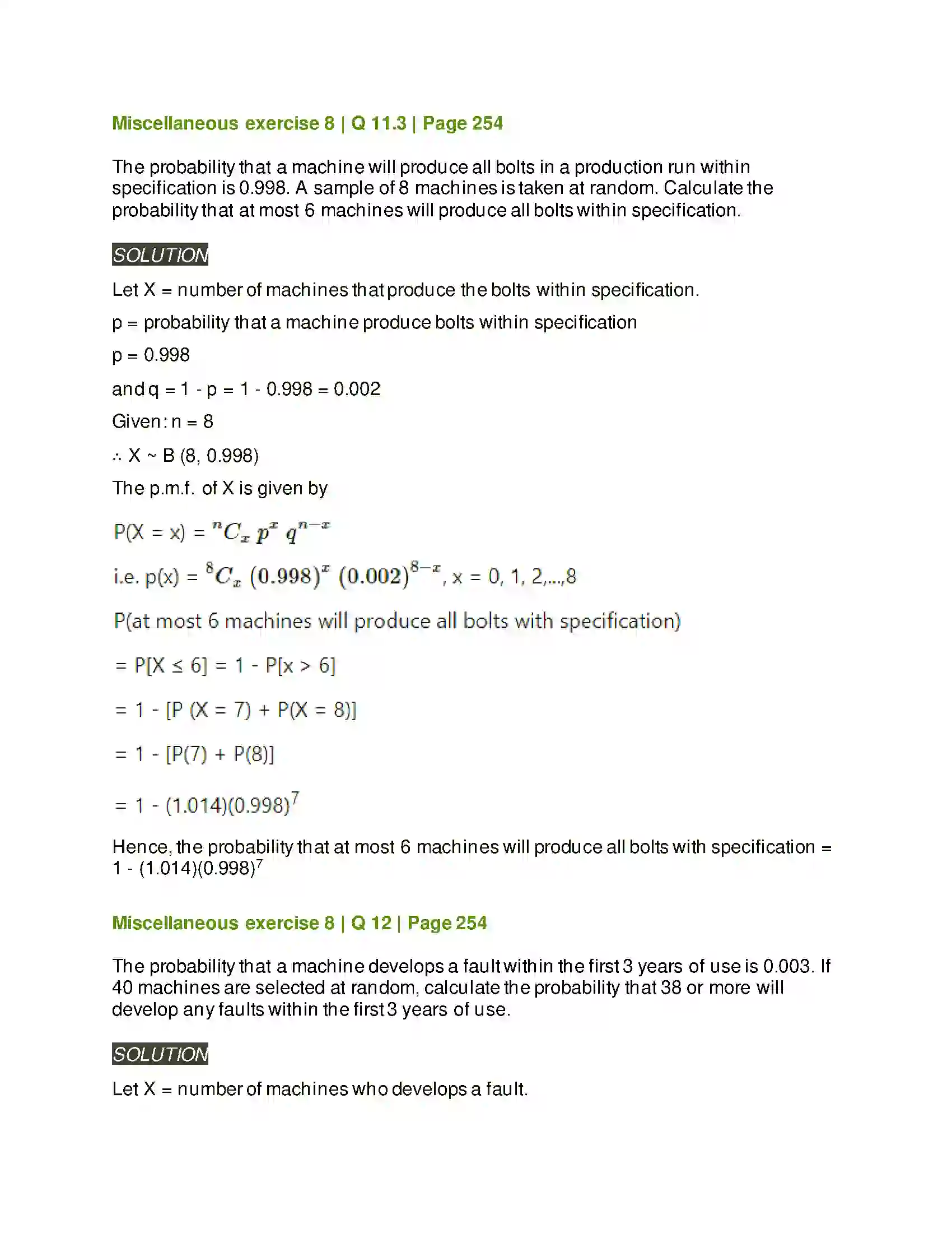 Maharashtra Board Class 12th Mathematics & Statistics-2 (Arts & Science) Binomial Distribution Solution 45