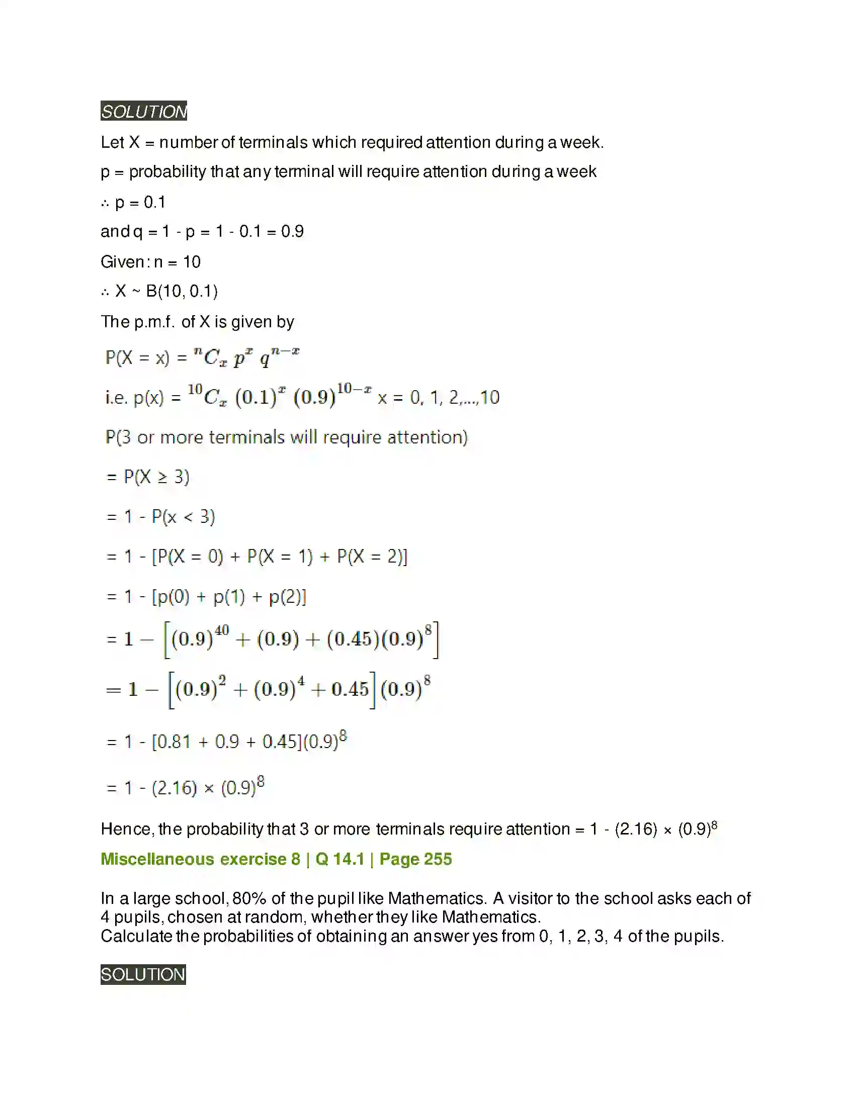 Maharashtra Board Class 12th Mathematics & Statistics-2 (Arts & Science) Binomial Distribution Solution 49