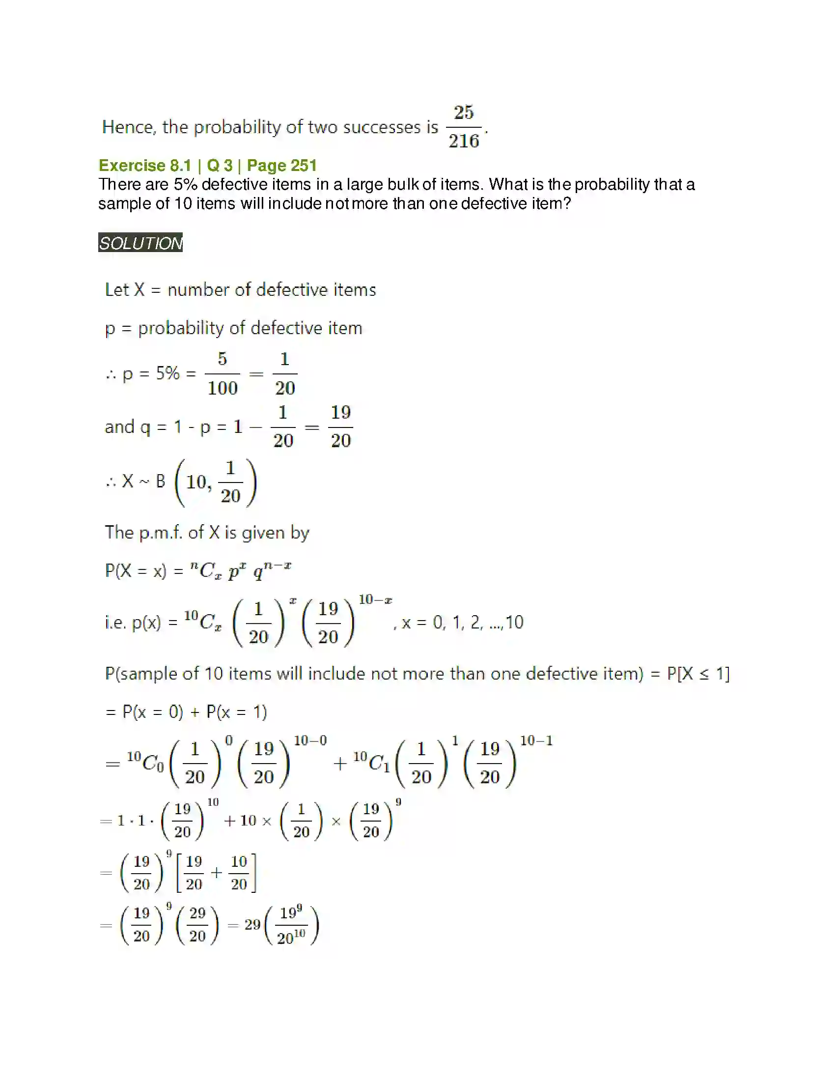 Maharashtra Board Class 12th Mathematics & Statistics-2 (Arts & Science) Binomial Distribution Solution 5