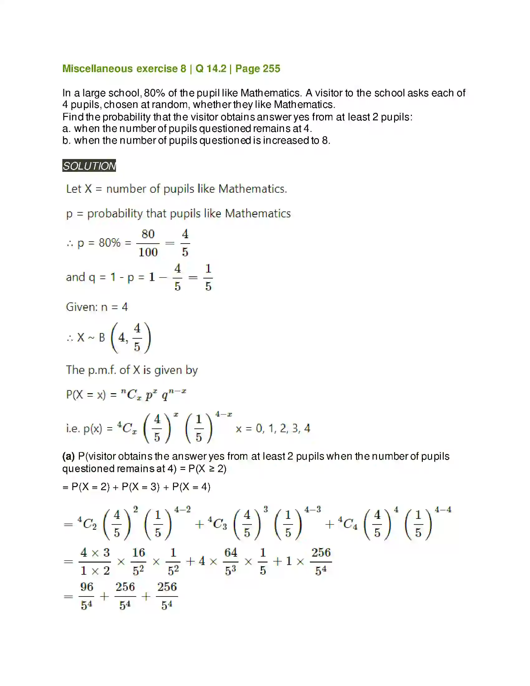 Maharashtra Board Class 12th Mathematics & Statistics-2 (Arts & Science) Binomial Distribution Solution 51