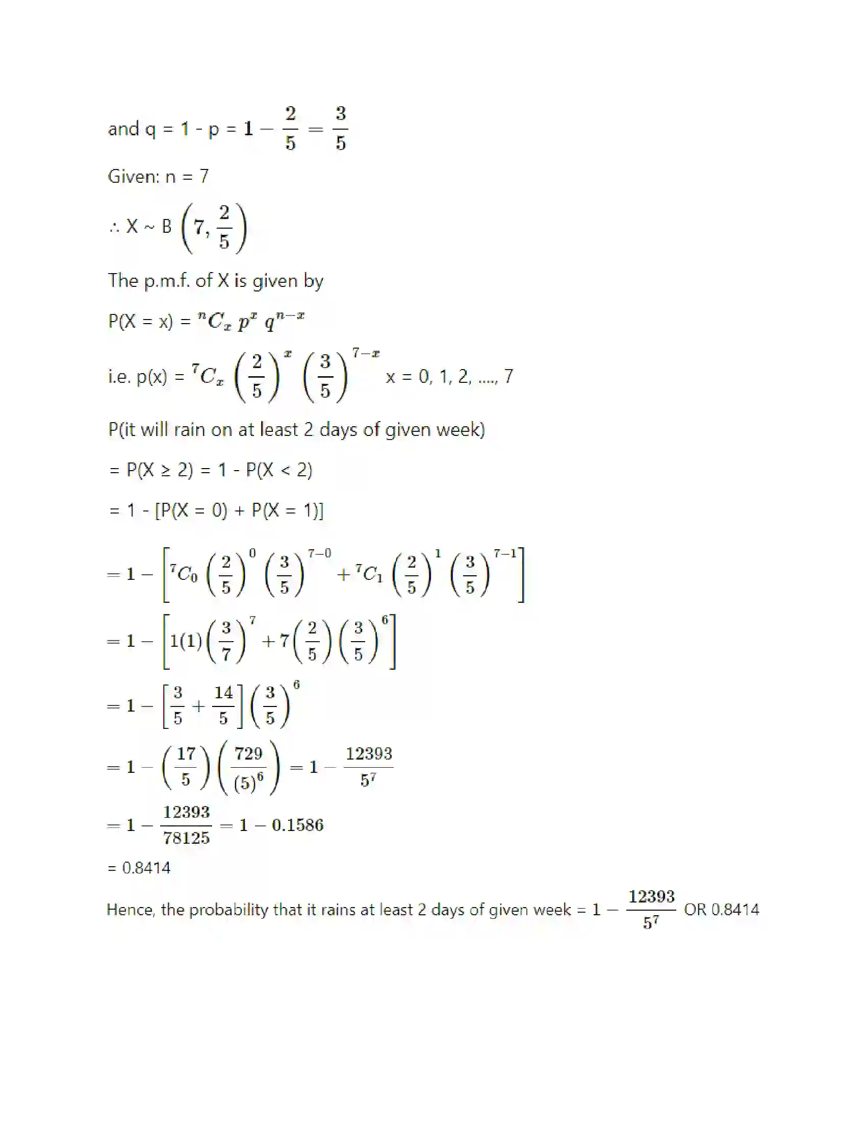 Maharashtra Board Class 12th Mathematics & Statistics-2 (Arts & Science) Binomial Distribution Solution 54