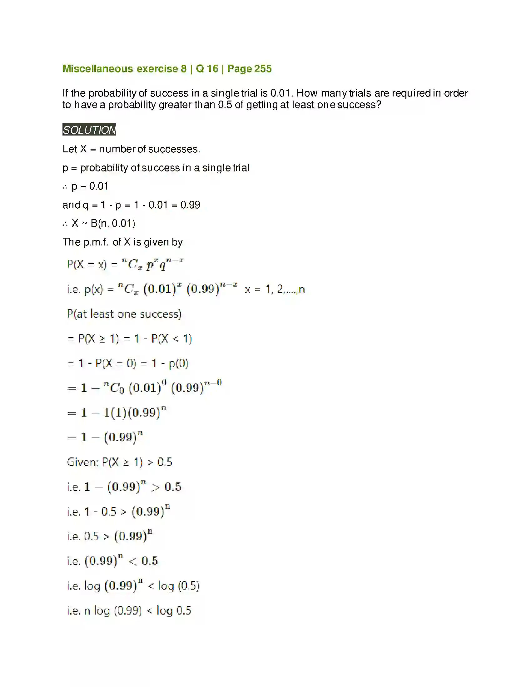 Maharashtra Board Class 12th Mathematics & Statistics-2 (Arts & Science) Binomial Distribution Solution 55