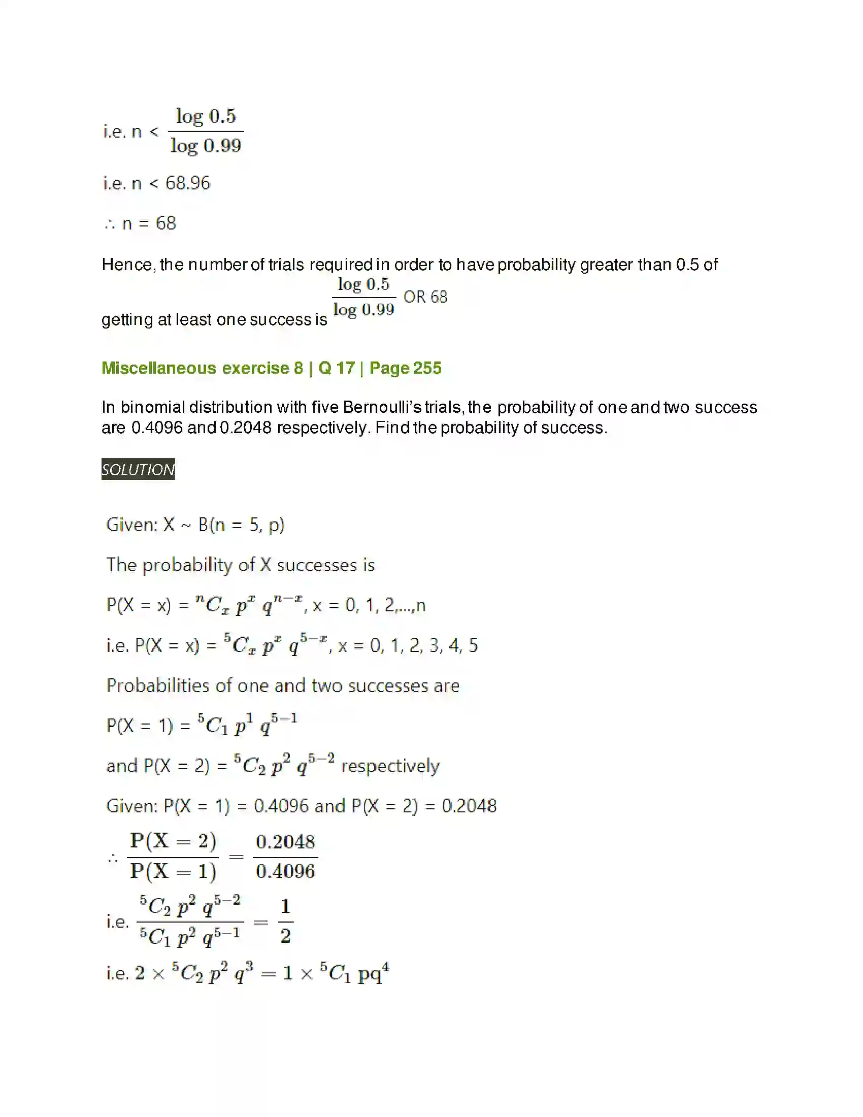 Maharashtra Board Class 12th Mathematics & Statistics-2 (Arts & Science) Binomial Distribution Solution 56