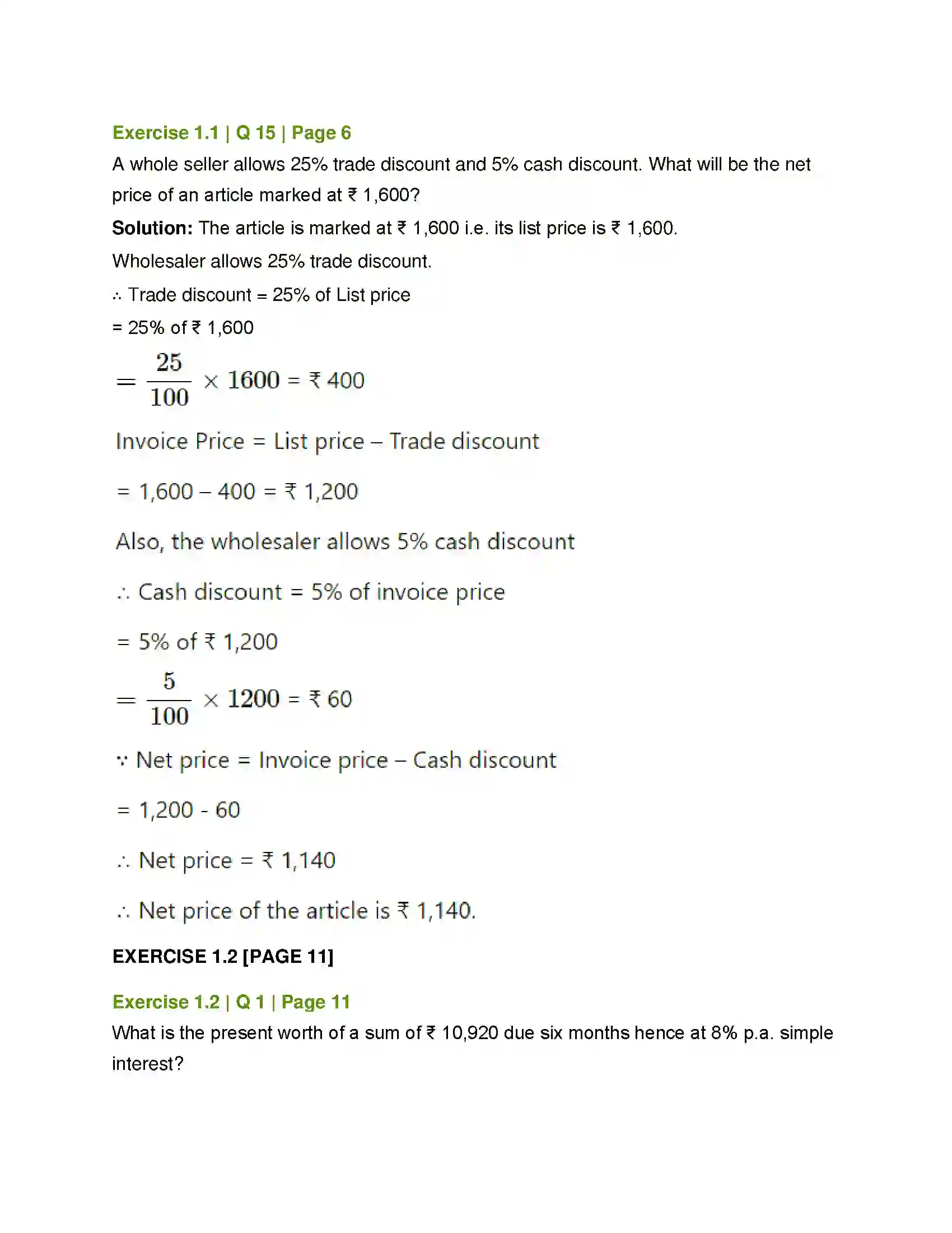 Maharashtra Board Class 12th Mathematics & Statistics-2 (Commerce) Commission, Brokerage and Discount Solution 13