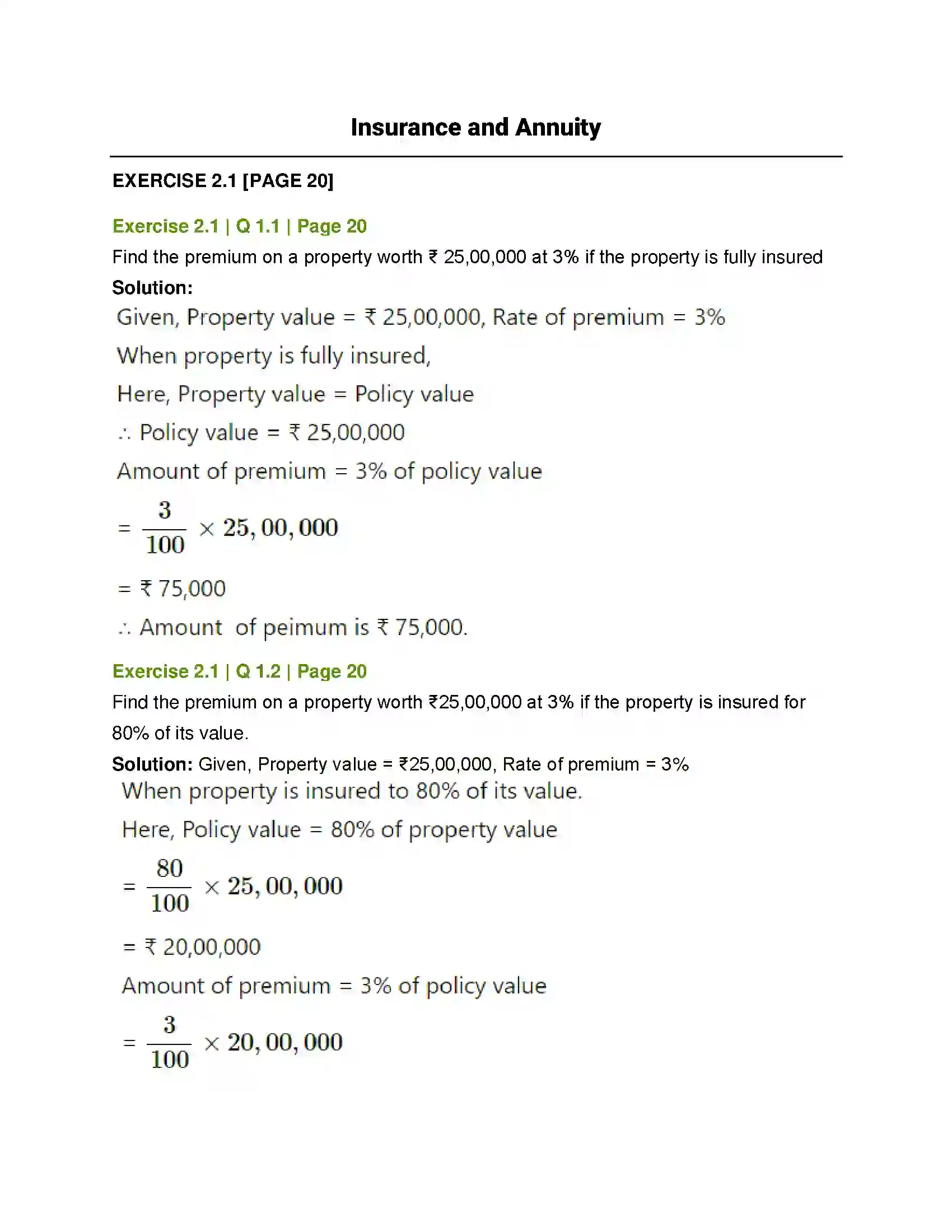 Maharashtra Board Class 12th Mathematics & Statistics-2 (Commerce) Insurance and Annuity Solution 1