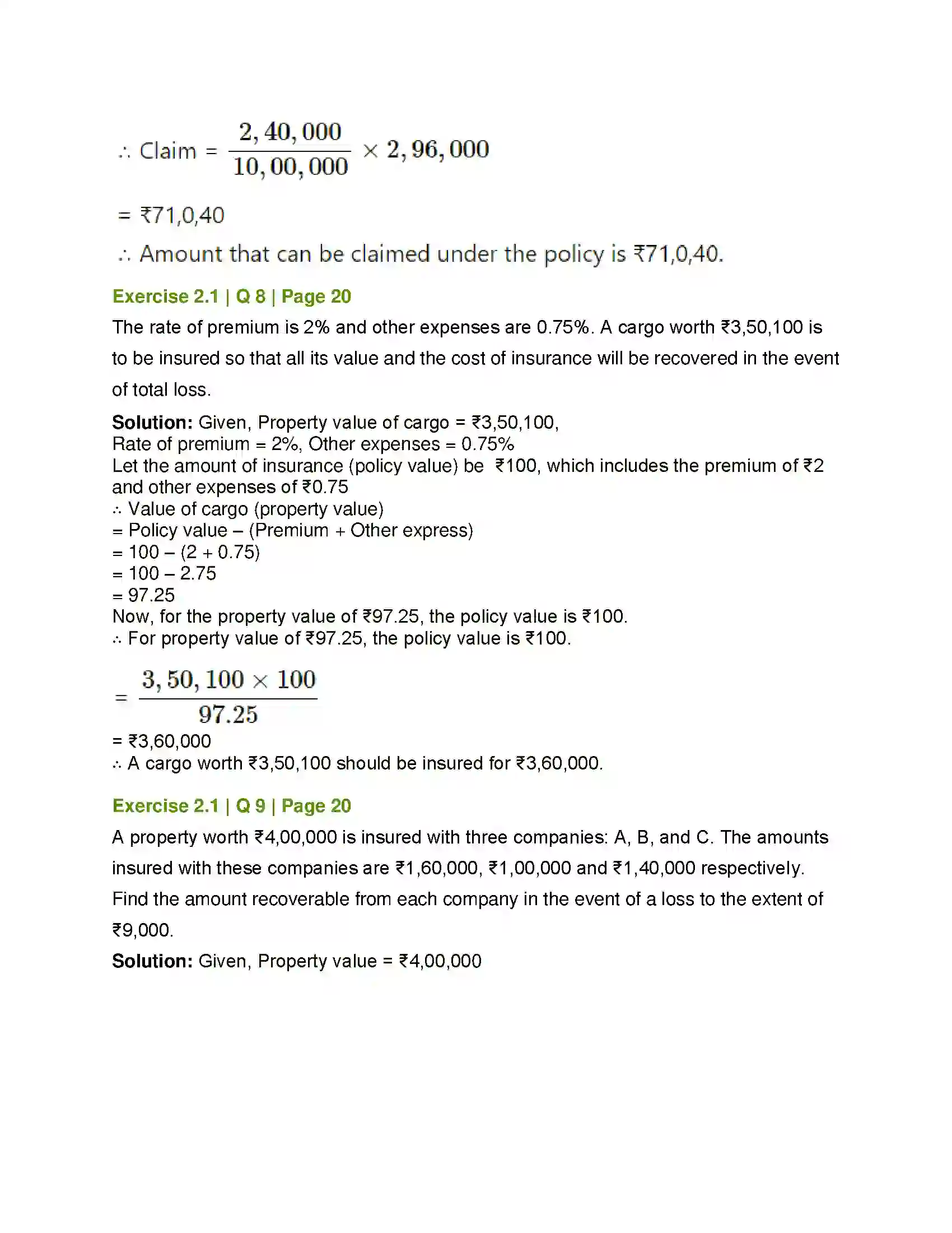 Maharashtra Board Class 12th Mathematics & Statistics-2 (Commerce) Insurance and Annuity Solution 8