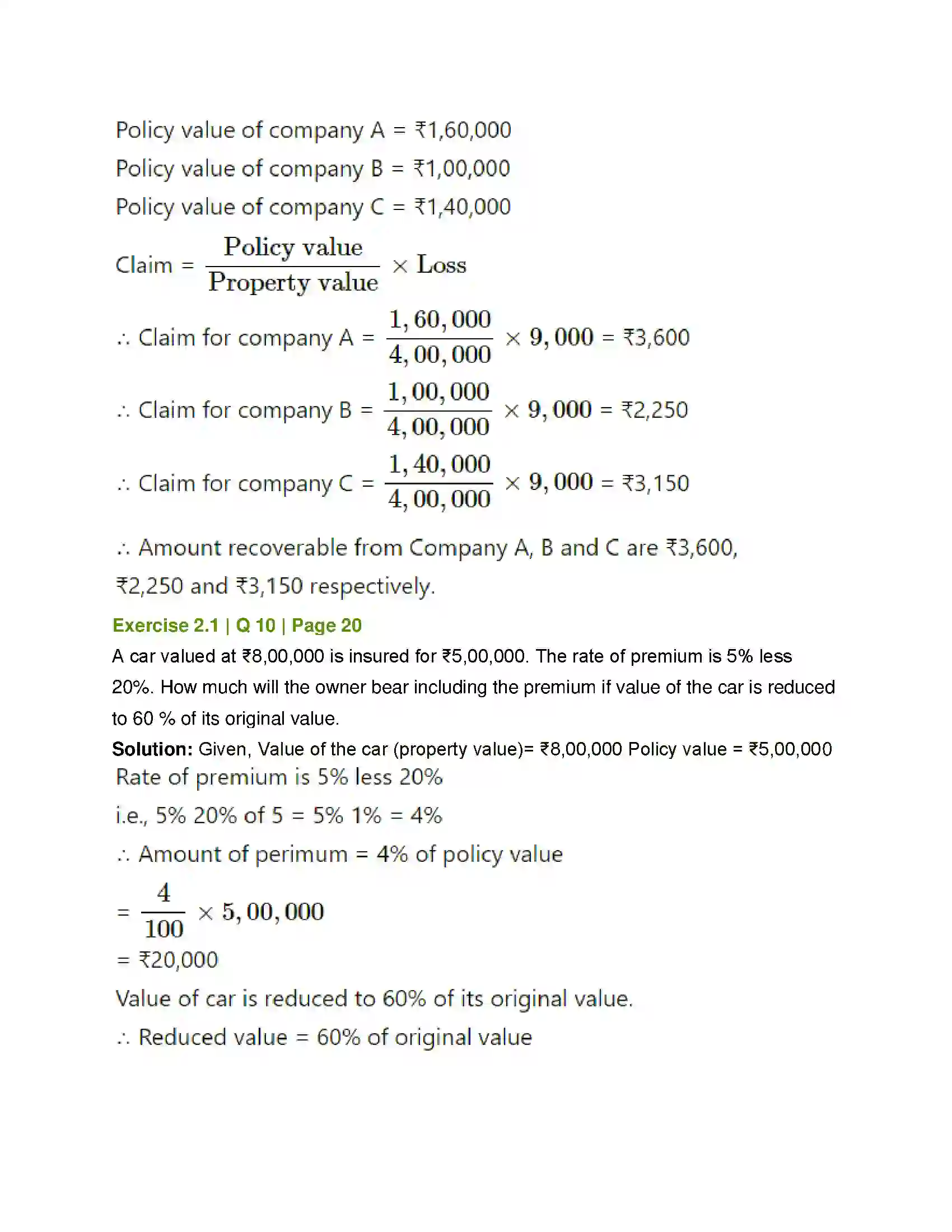 Maharashtra Board Class 12th Mathematics & Statistics-2 (Commerce) Insurance and Annuity Solution 9