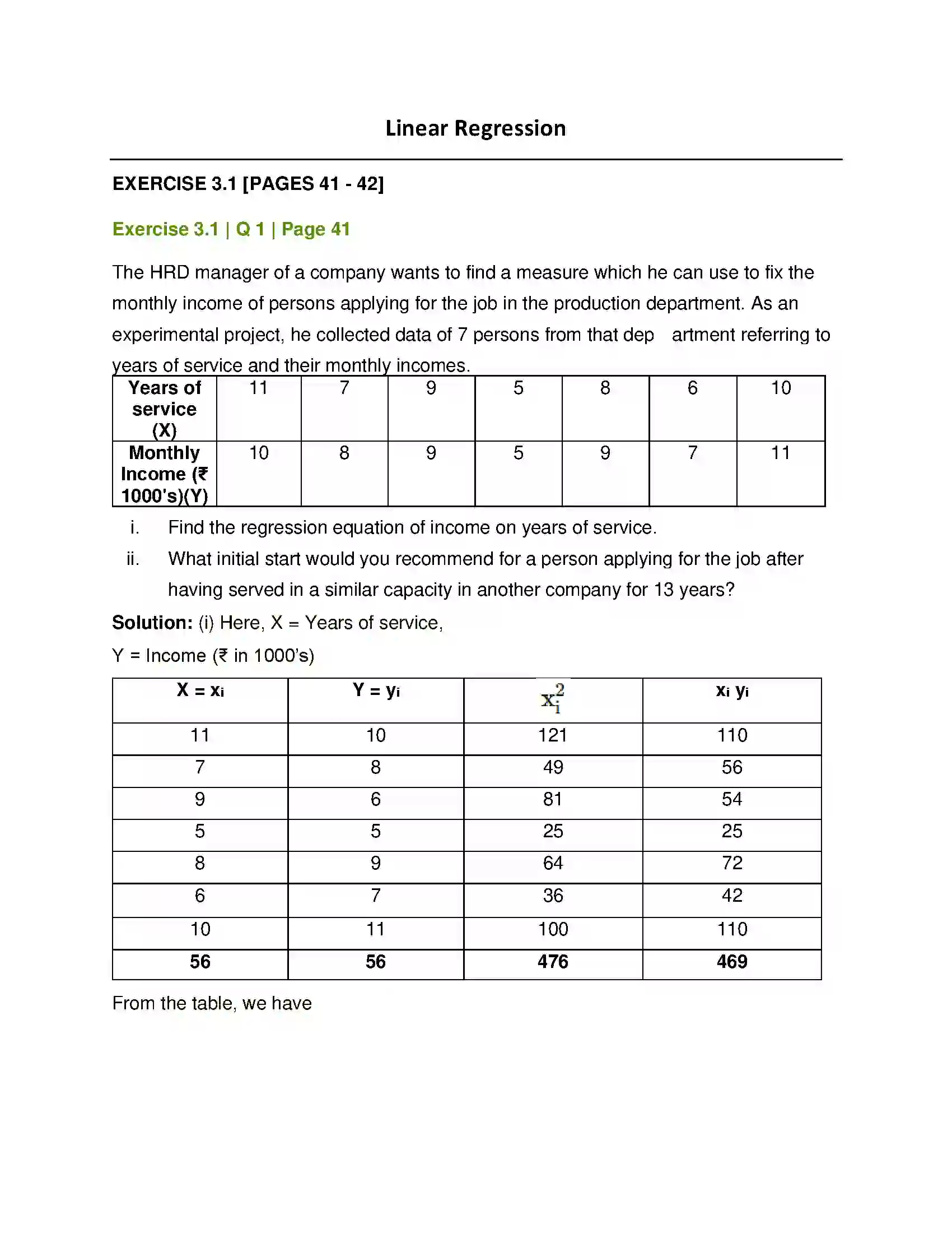 Maharashtra Board Class 12th Mathematics & Statistics-2 (Commerce) Linear Regression Solution 1