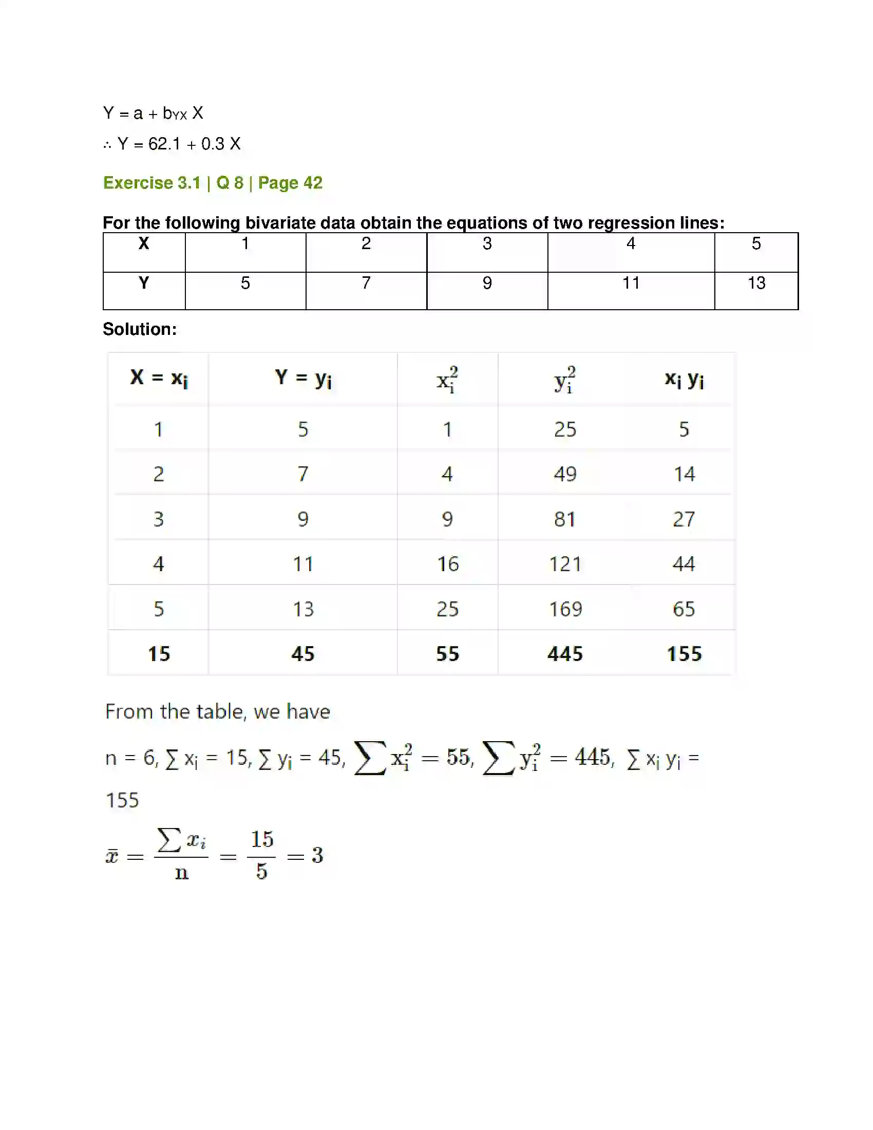 Maharashtra Board Class 12th Mathematics & Statistics-2 (Commerce) Linear Regression Solution 14