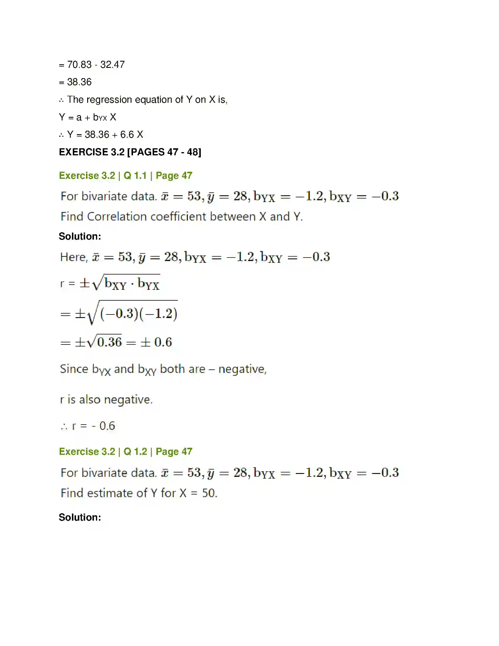 Maharashtra Board Class 12th Mathematics & Statistics-2 (Commerce) Linear Regression Solution 22