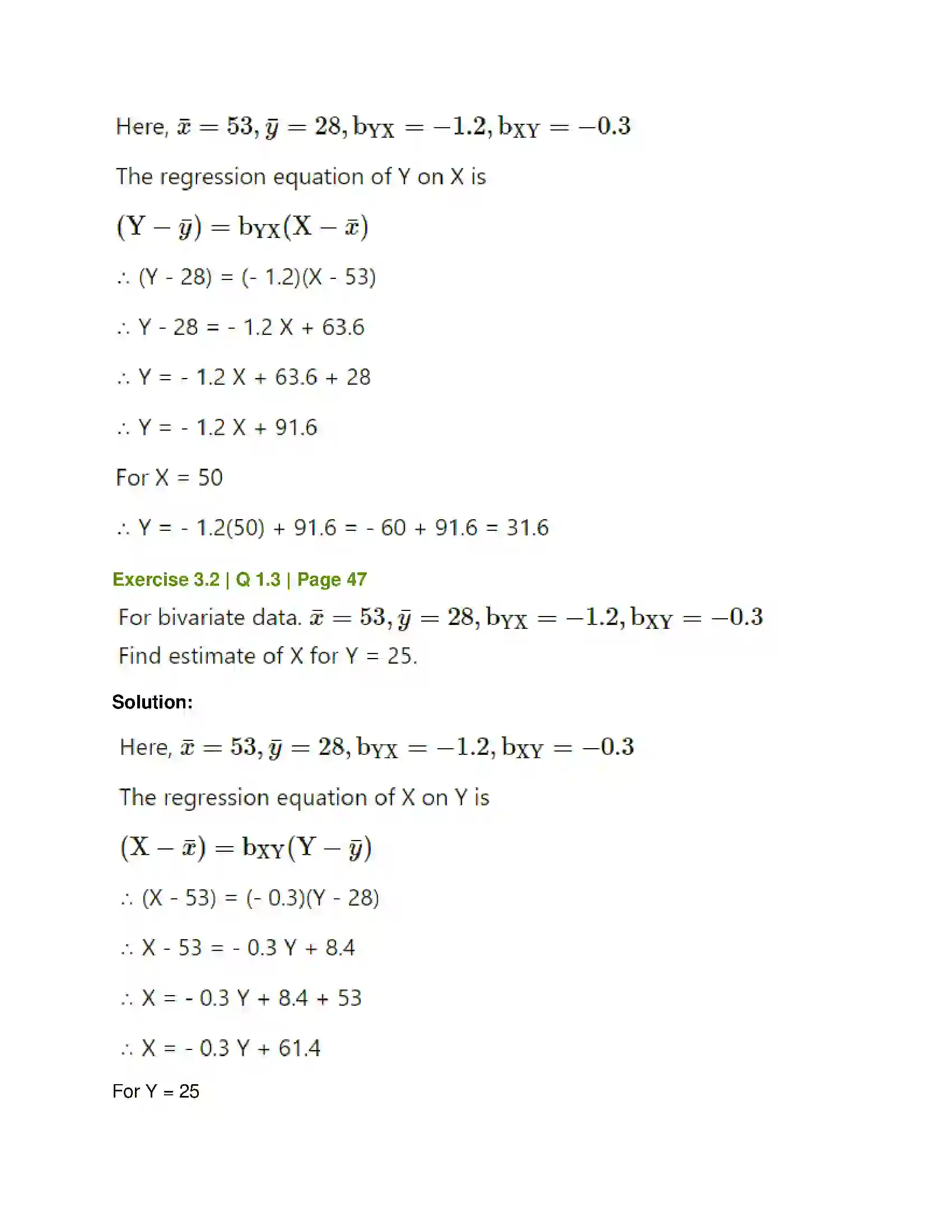 Maharashtra Board Class 12th Mathematics & Statistics-2 (Commerce) Linear Regression Solution 23