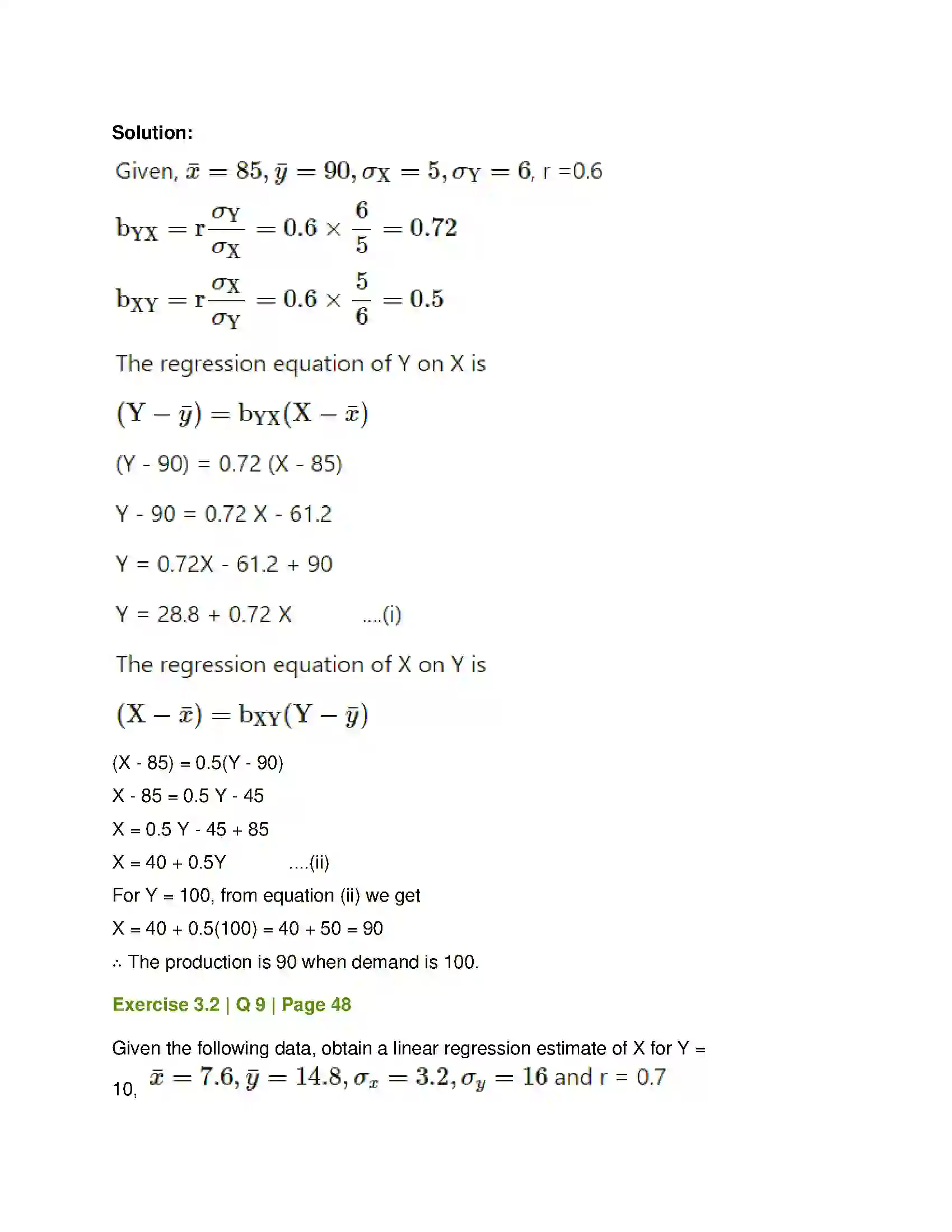Maharashtra Board Class 12th Mathematics & Statistics-2 (Commerce) Linear Regression Solution 34