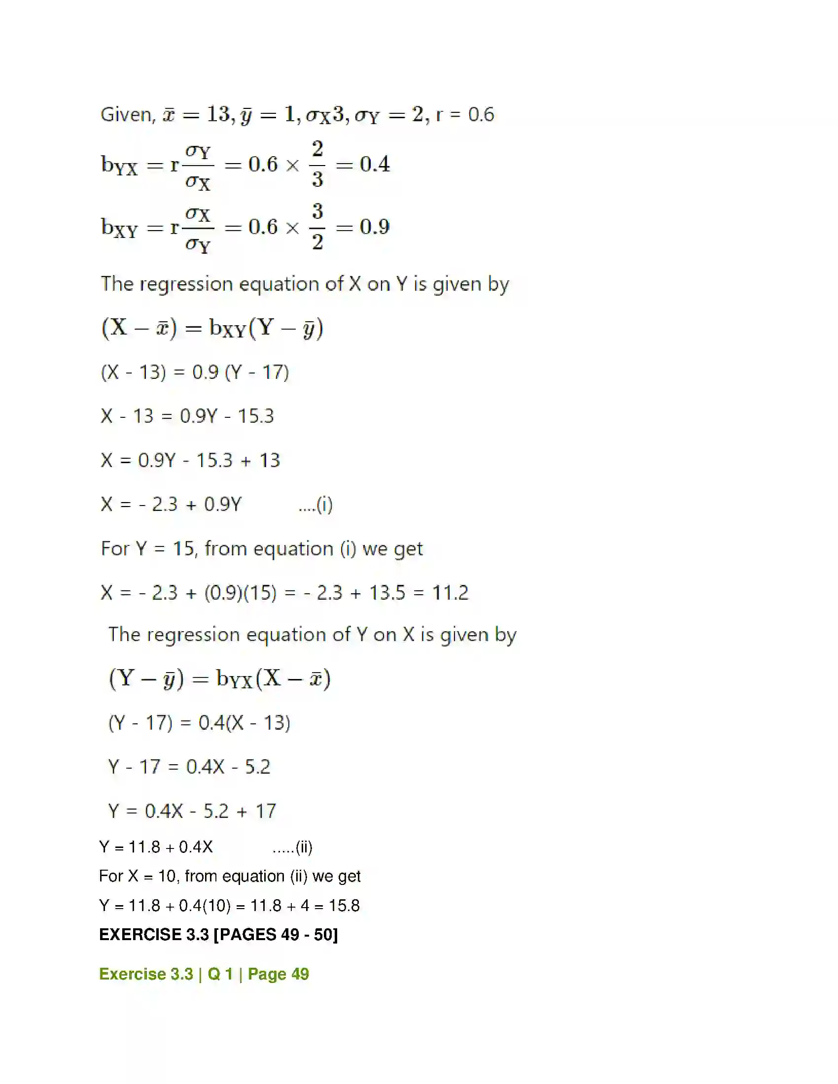 Maharashtra Board Class 12th Mathematics & Statistics-2 (Commerce) Linear Regression Solution 39
